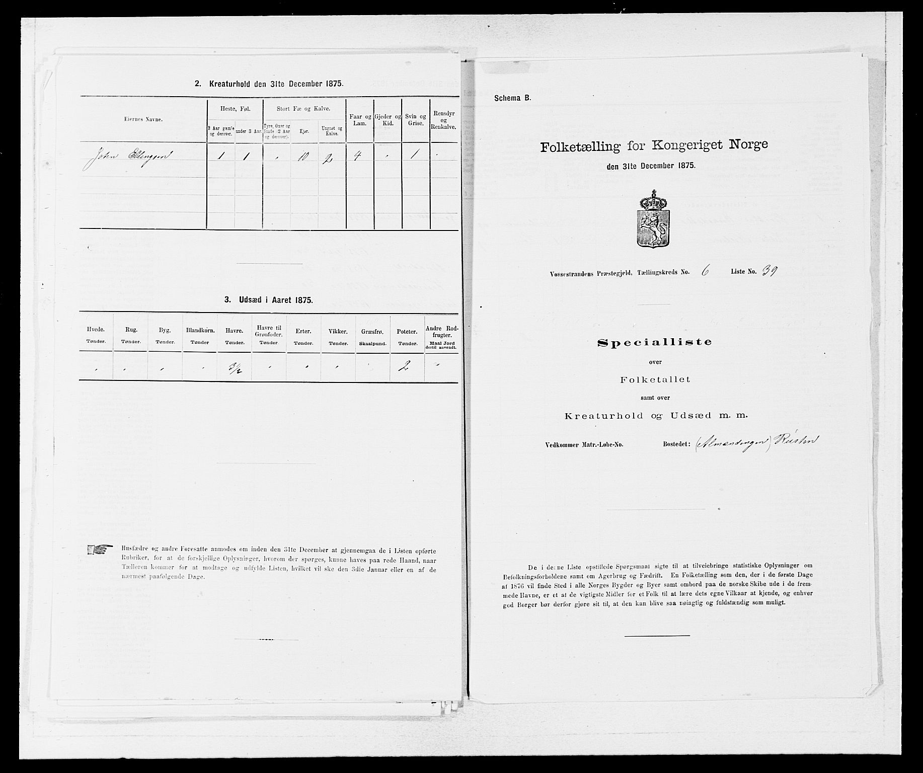 SAB, Folketelling 1875 for 1236P Vossestrand prestegjeld, 1875, s. 541