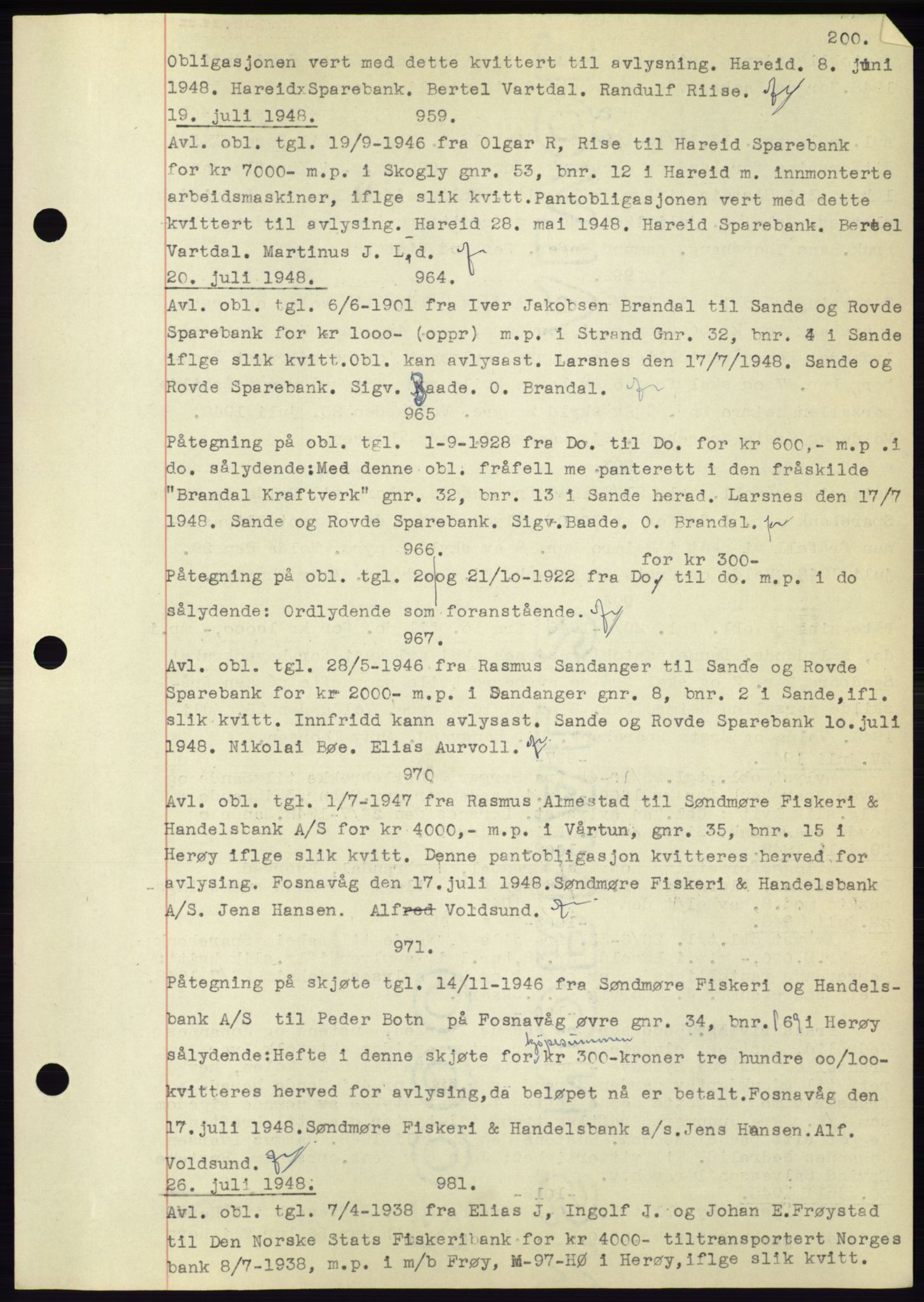 Søre Sunnmøre sorenskriveri, AV/SAT-A-4122/1/2/2C/L0072: Pantebok nr. 66, 1941-1955, Dagboknr: 959/1948