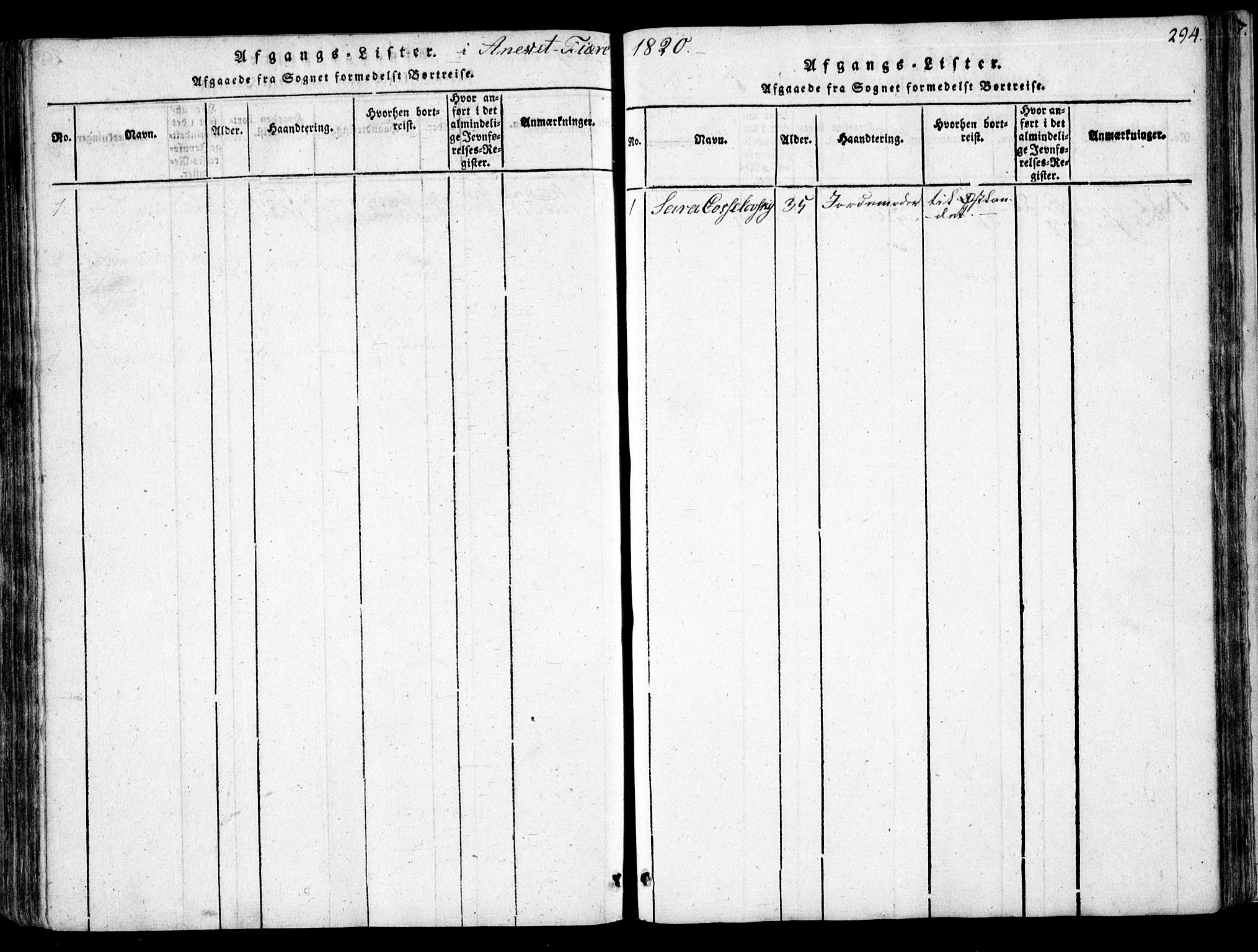 Fjære sokneprestkontor, AV/SAK-1111-0011/F/Fb/L0007: Klokkerbok nr. B 7, 1816-1826, s. 294