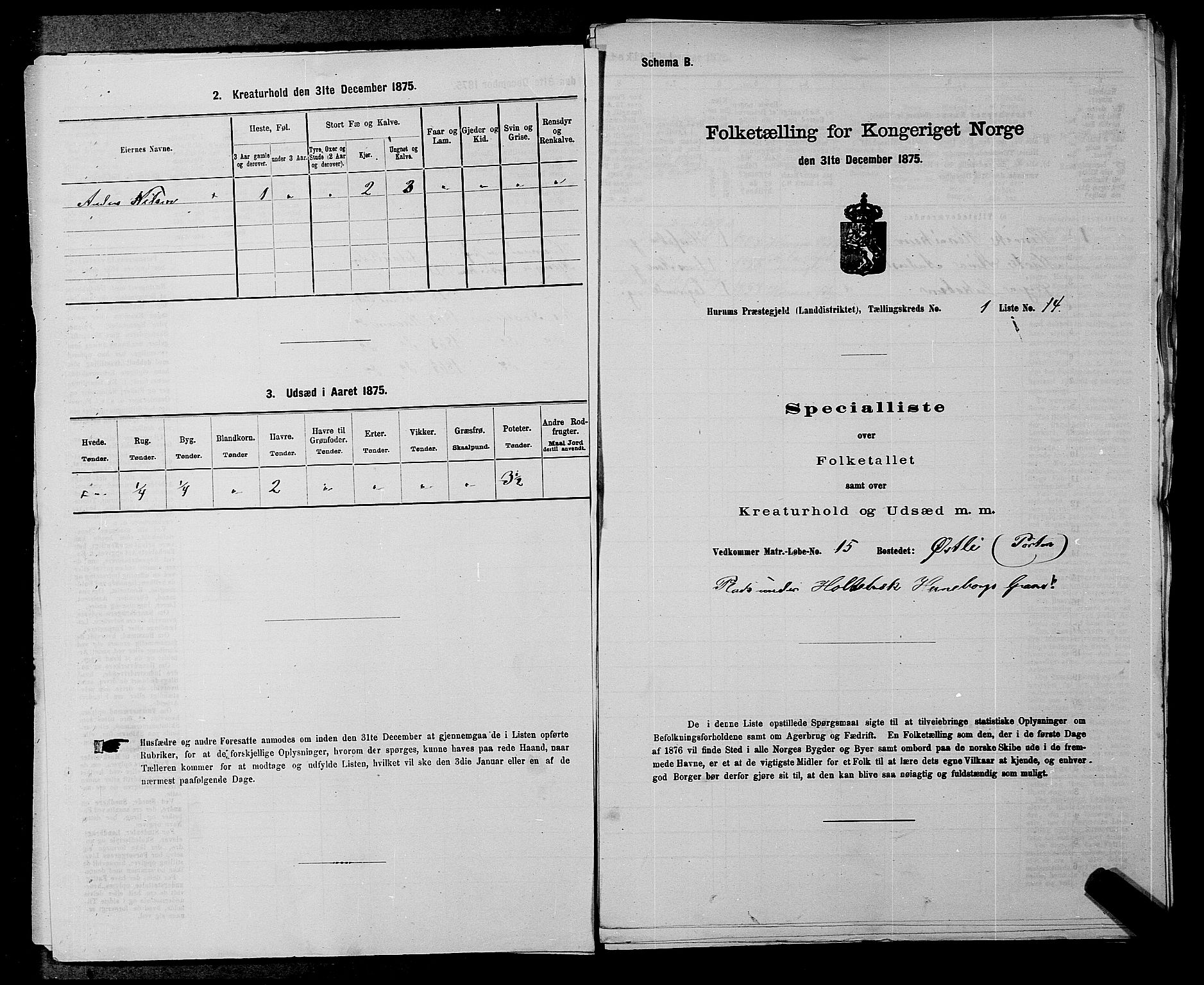 SAKO, Folketelling 1875 for 0628L Hurum prestegjeld, Hurum sokn, 1875, s. 37