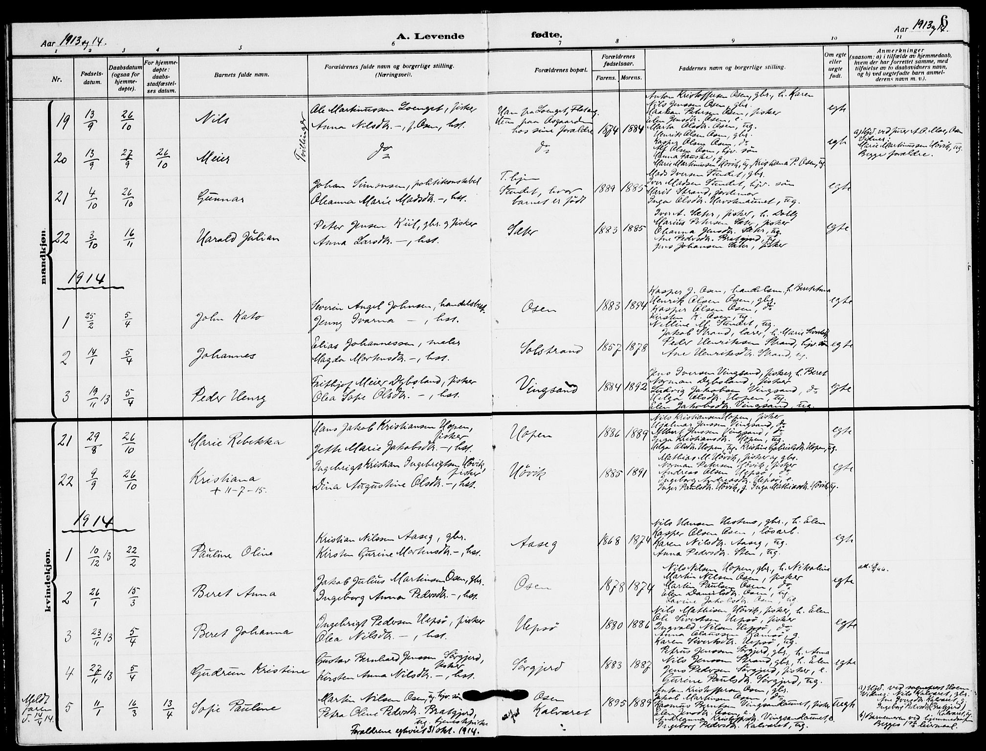 Ministerialprotokoller, klokkerbøker og fødselsregistre - Sør-Trøndelag, SAT/A-1456/658/L0724: Ministerialbok nr. 658A03, 1912-1924, s. 6