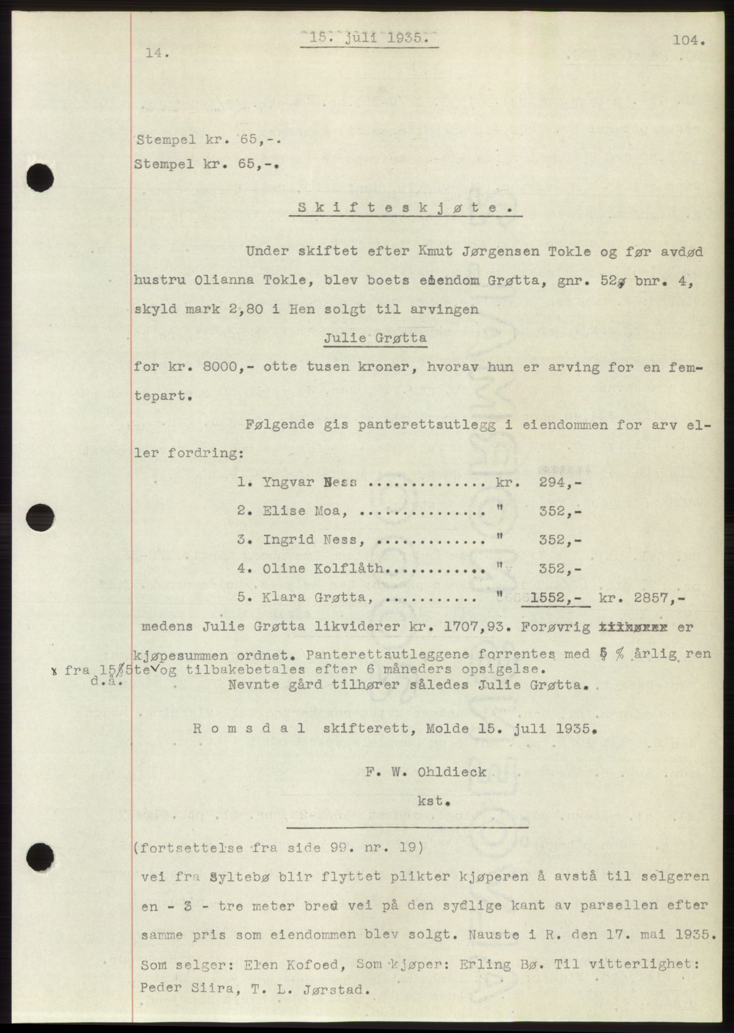 Romsdal sorenskriveri, AV/SAT-A-4149/1/2/2C/L0067: Pantebok nr. 61, 1935-1935, Tingl.dato: 15.07.1935