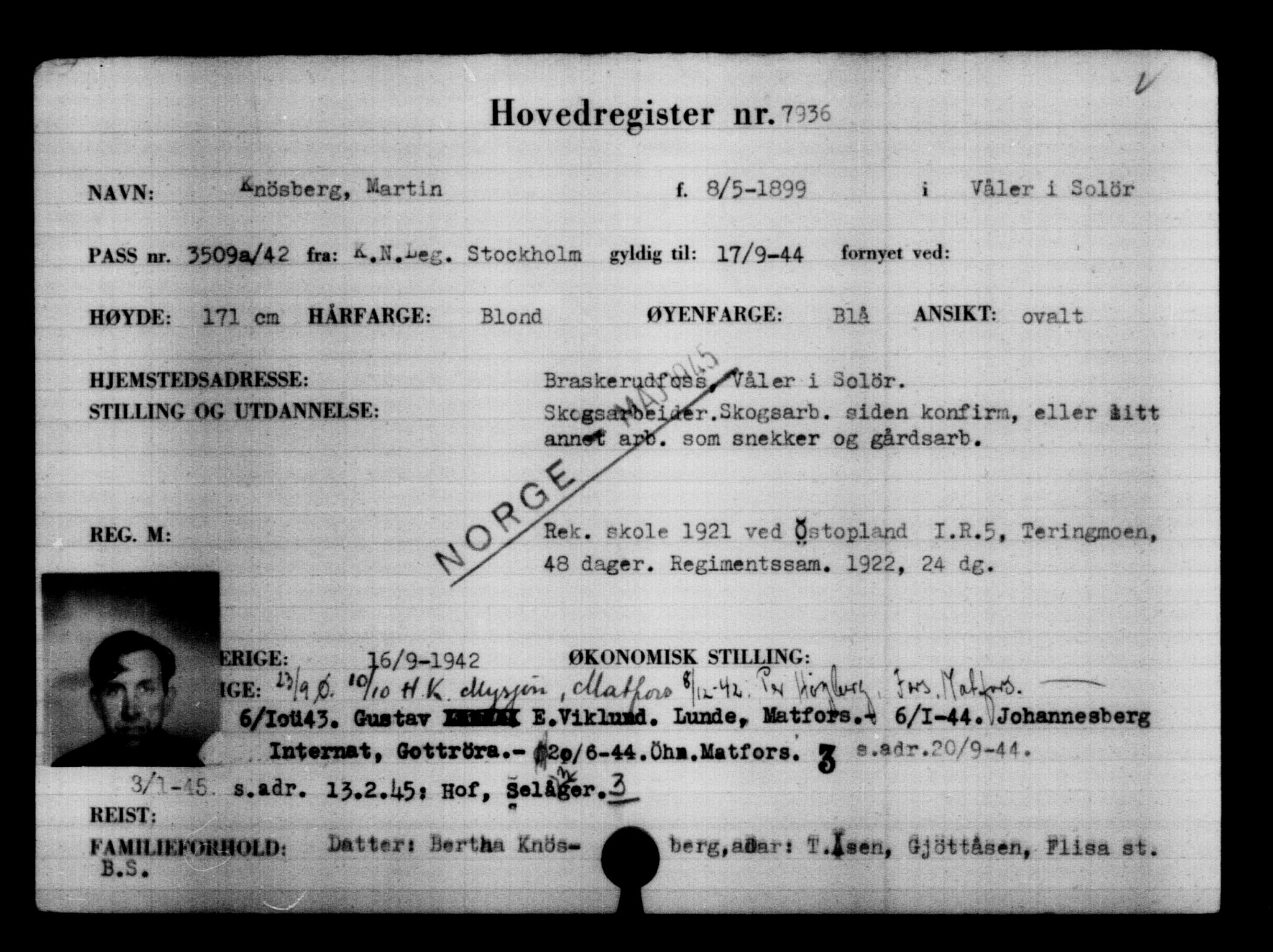 Utenriksstasjonene, Legasjonen i Stockholm, Flyktningkontoret, AV/RA-S-6753/V/Va/L0005: Kjesäterkartoteket, flyktninger med registreringsnr. 6600-9417, 1940-1945, s. 1562