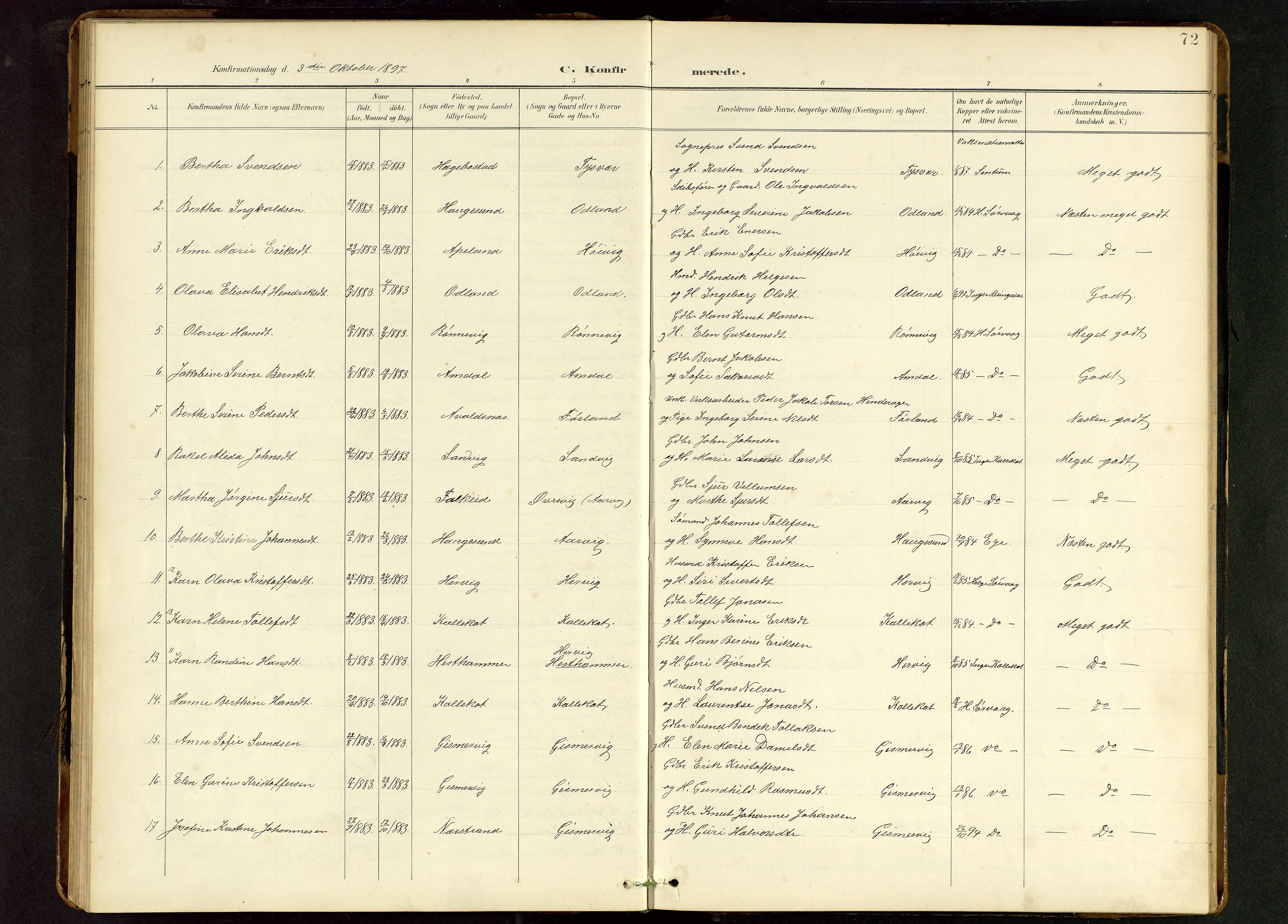 Tysvær sokneprestkontor, AV/SAST-A -101864/H/Ha/Hab/L0010: Klokkerbok nr. B 10, 1897-1912, s. 72