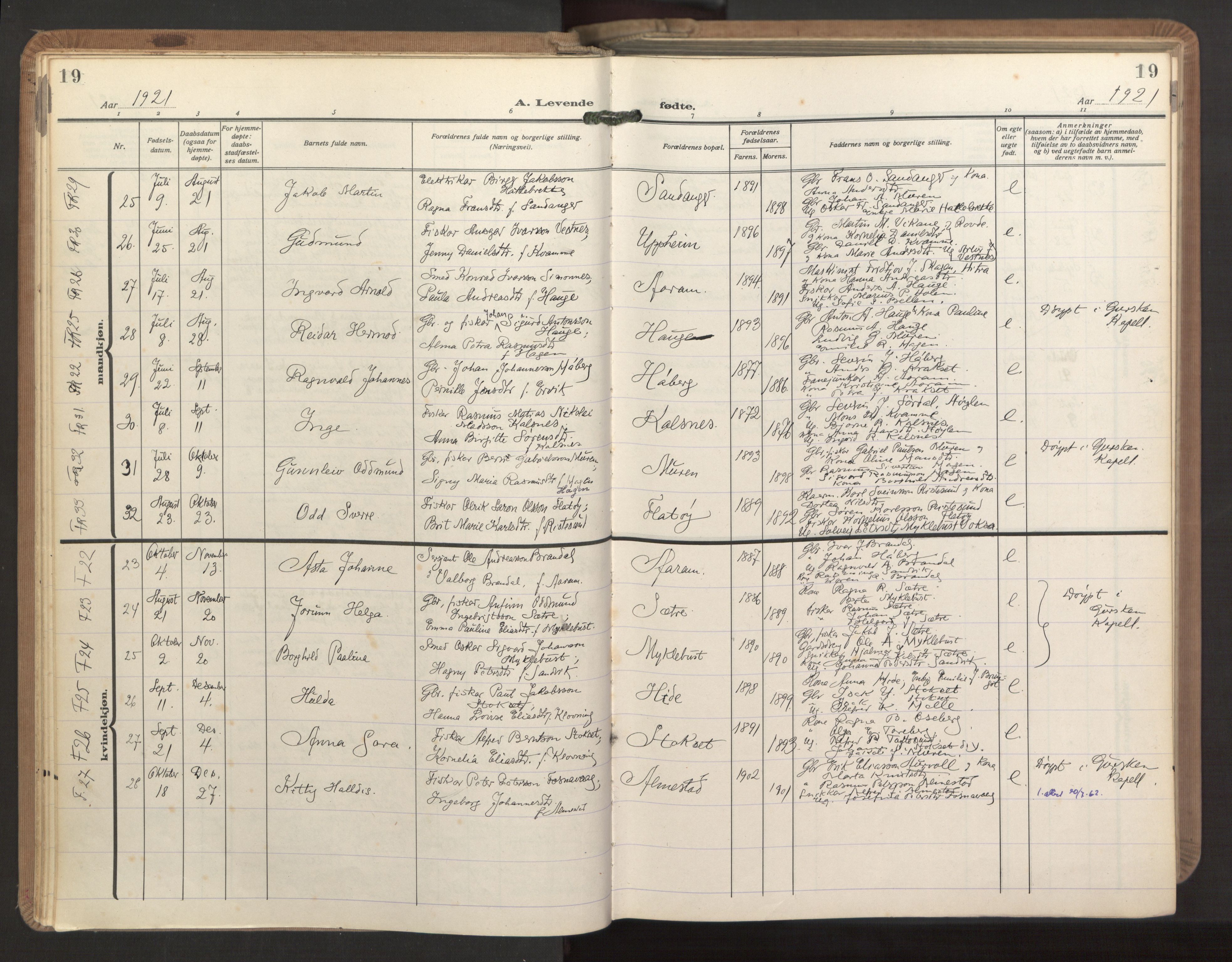Ministerialprotokoller, klokkerbøker og fødselsregistre - Møre og Romsdal, AV/SAT-A-1454/503/L0044: Ministerialbok nr. 503A12, 1918-1931, s. 19