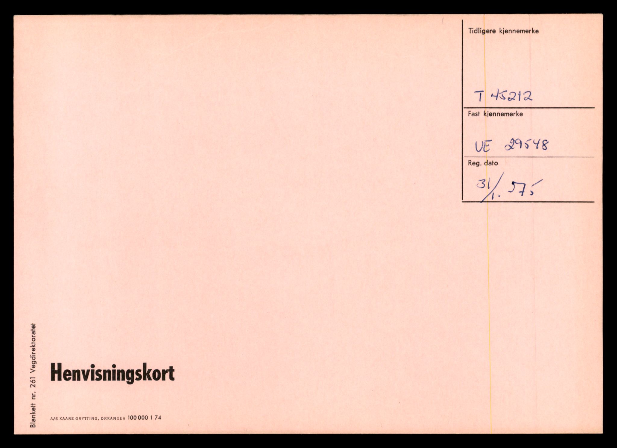 Møre og Romsdal vegkontor - Ålesund trafikkstasjon, SAT/A-4099/F/Ff/L0009: Overførings-/henvisningskort T 45211 - T 47599, 1927-1998, s. 2