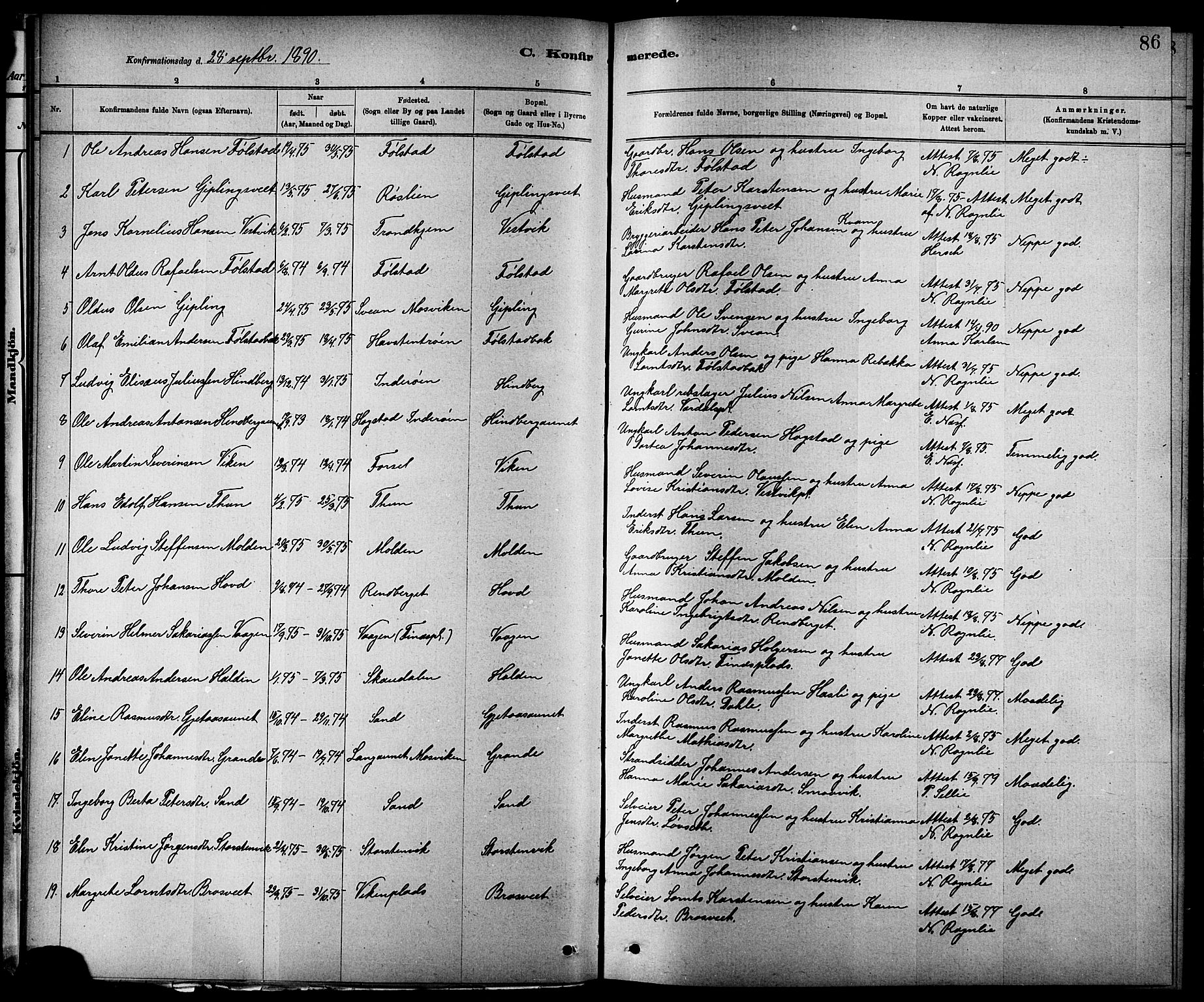 Ministerialprotokoller, klokkerbøker og fødselsregistre - Nord-Trøndelag, SAT/A-1458/744/L0423: Klokkerbok nr. 744C02, 1886-1905, s. 86