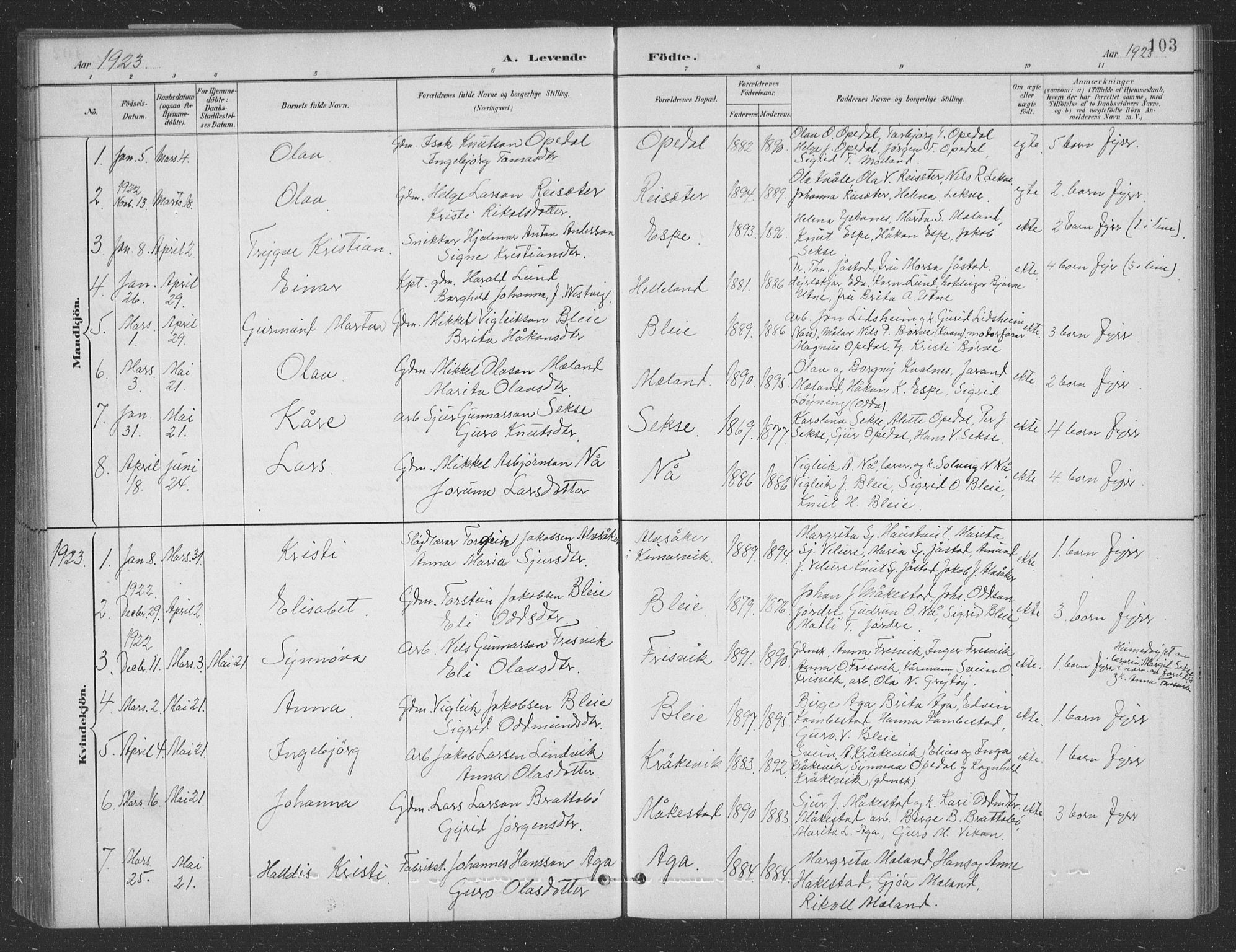 Ullensvang sokneprestembete, AV/SAB-A-78701/H/Hab: Klokkerbok nr. B 11, 1887-1939, s. 103