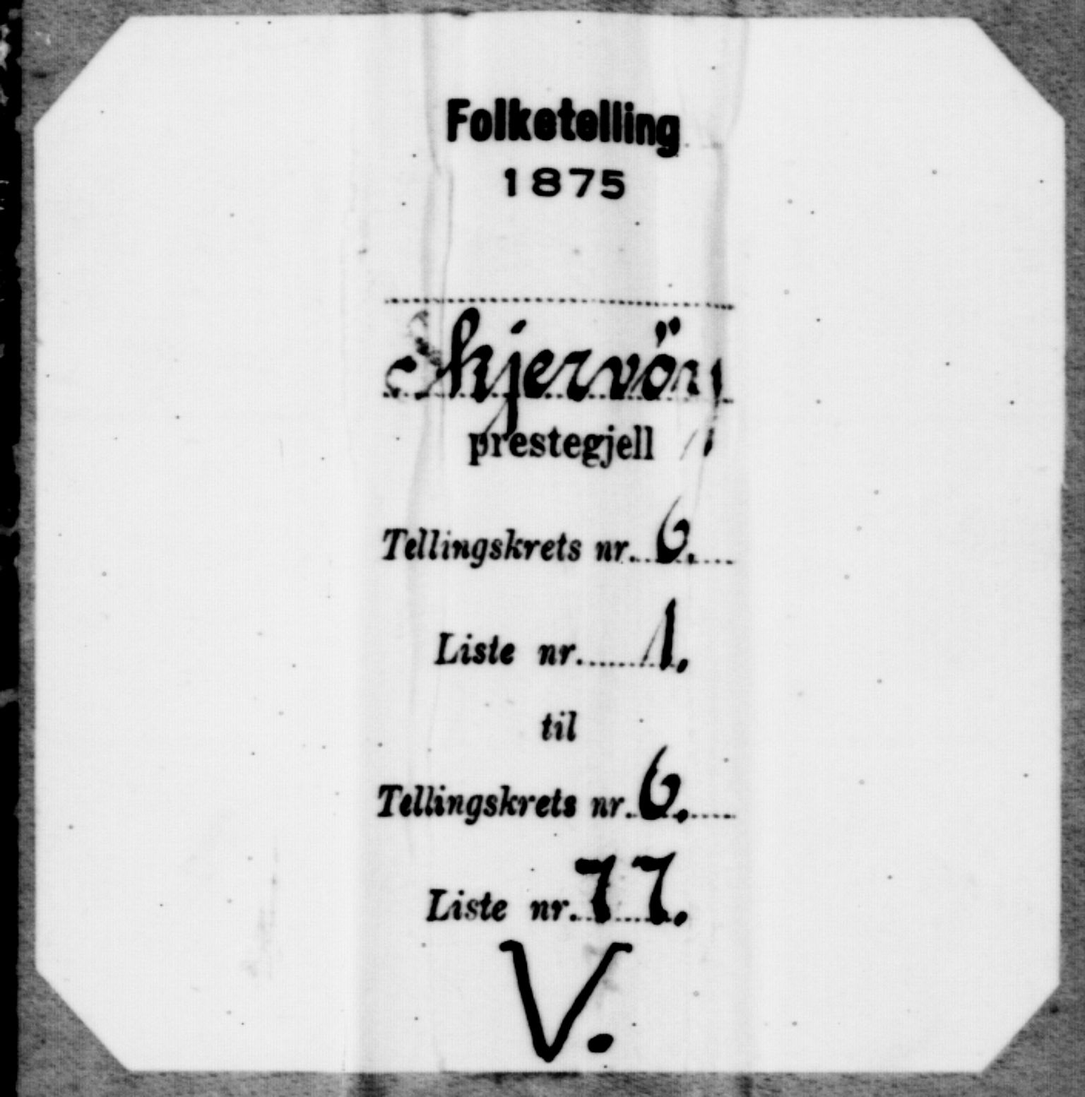SATØ, Folketelling 1875 for 1941P Skjervøy prestegjeld, 1875
