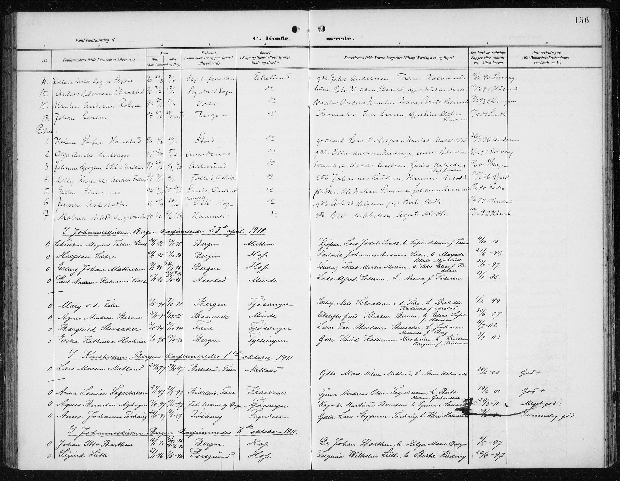Fana Sokneprestembete, AV/SAB-A-75101/H/Haa/Haai/L0003: Ministerialbok nr. I 3, 1900-1912, s. 156