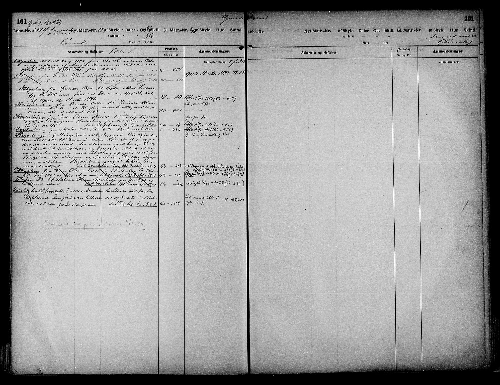 Vestre Nedenes/Sand sorenskriveri, SAK/1221-0010/G/Ga/L0017: Panteregister nr. 13a, 1872-1956, s. 161