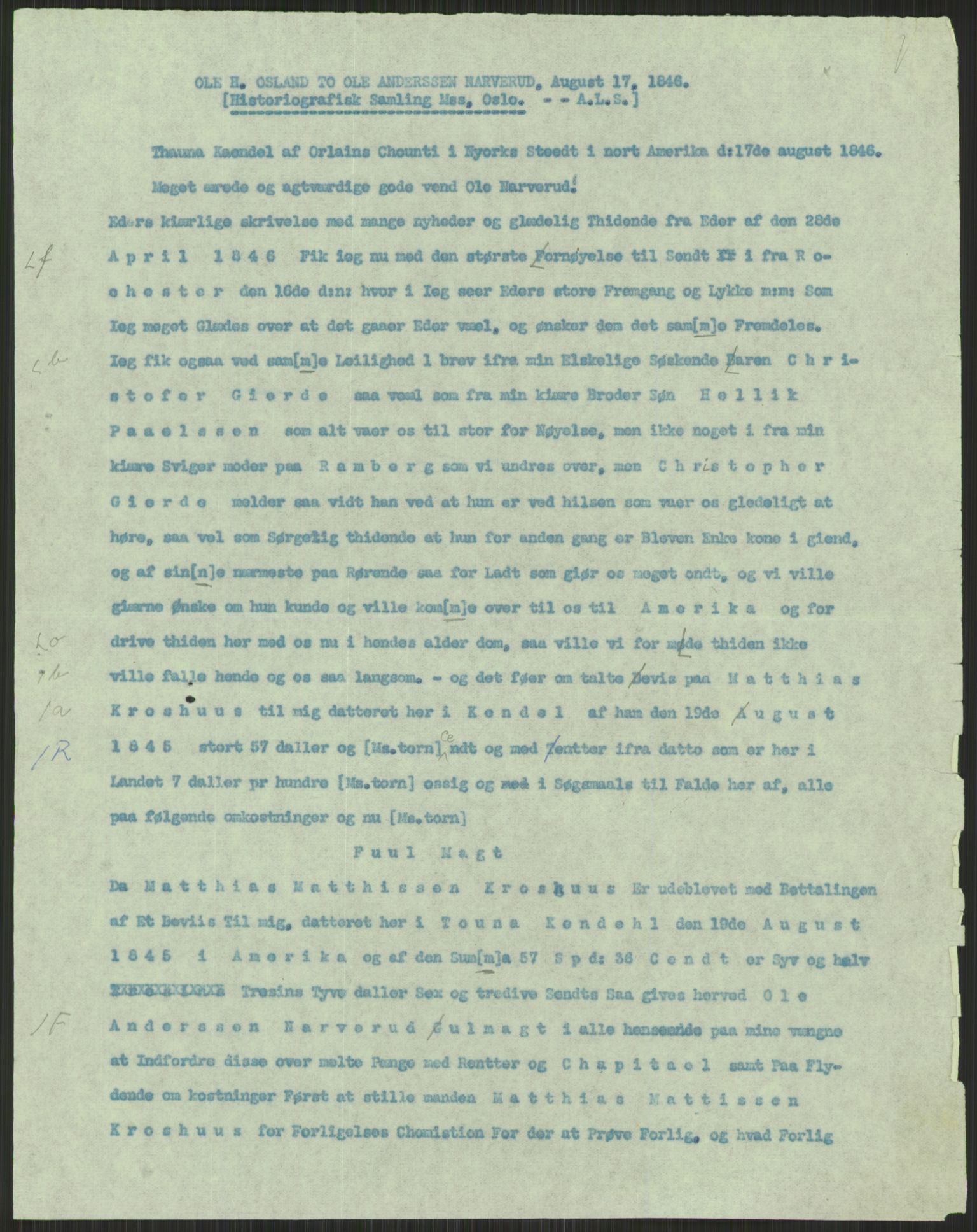 Samlinger til kildeutgivelse, Amerikabrevene, AV/RA-EA-4057/F/L0021: Innlån fra Buskerud: Michalsen - Ål bygdearkiv, 1838-1914, s. 173