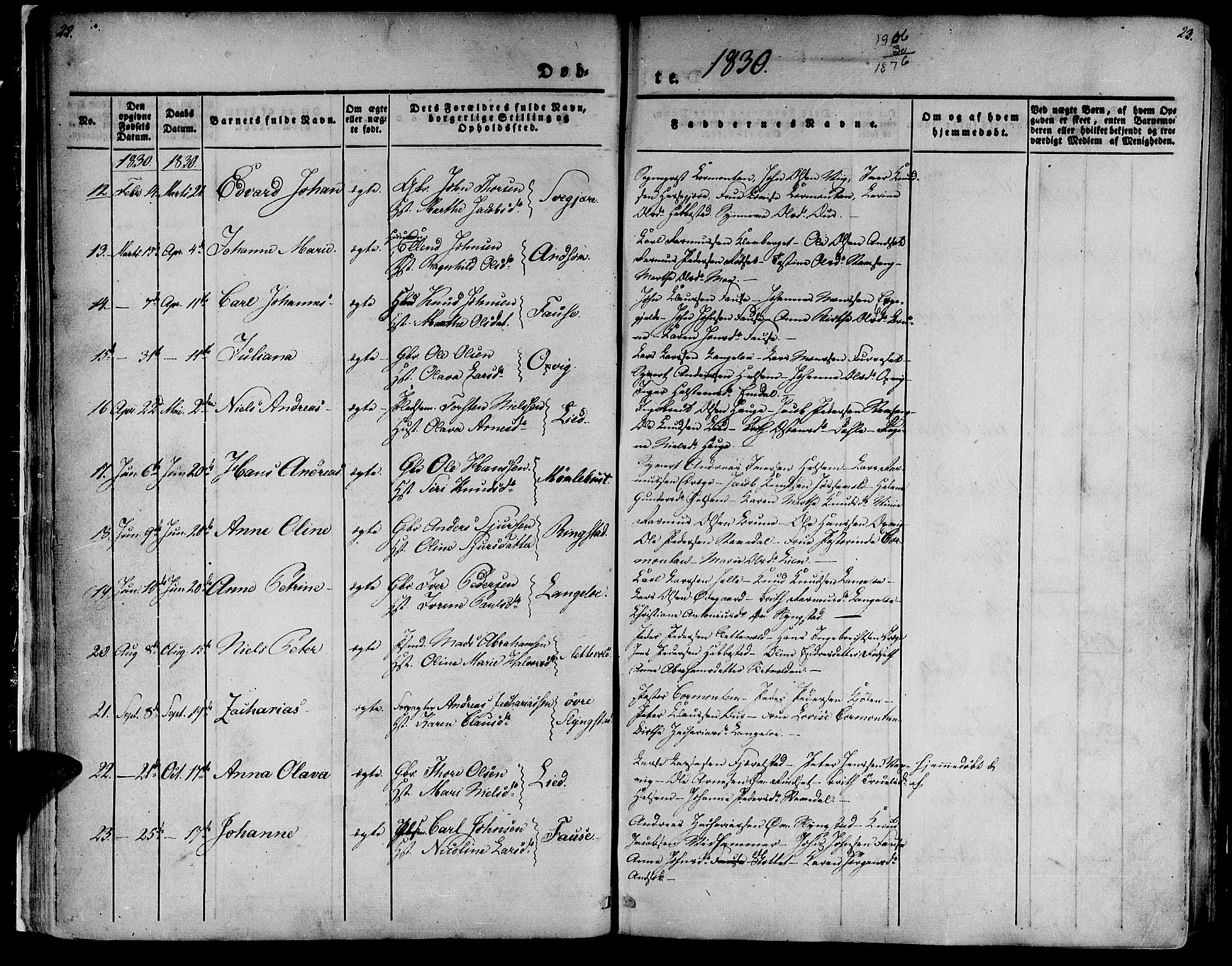 Ministerialprotokoller, klokkerbøker og fødselsregistre - Møre og Romsdal, AV/SAT-A-1454/520/L0274: Ministerialbok nr. 520A04, 1827-1864, s. 22-23