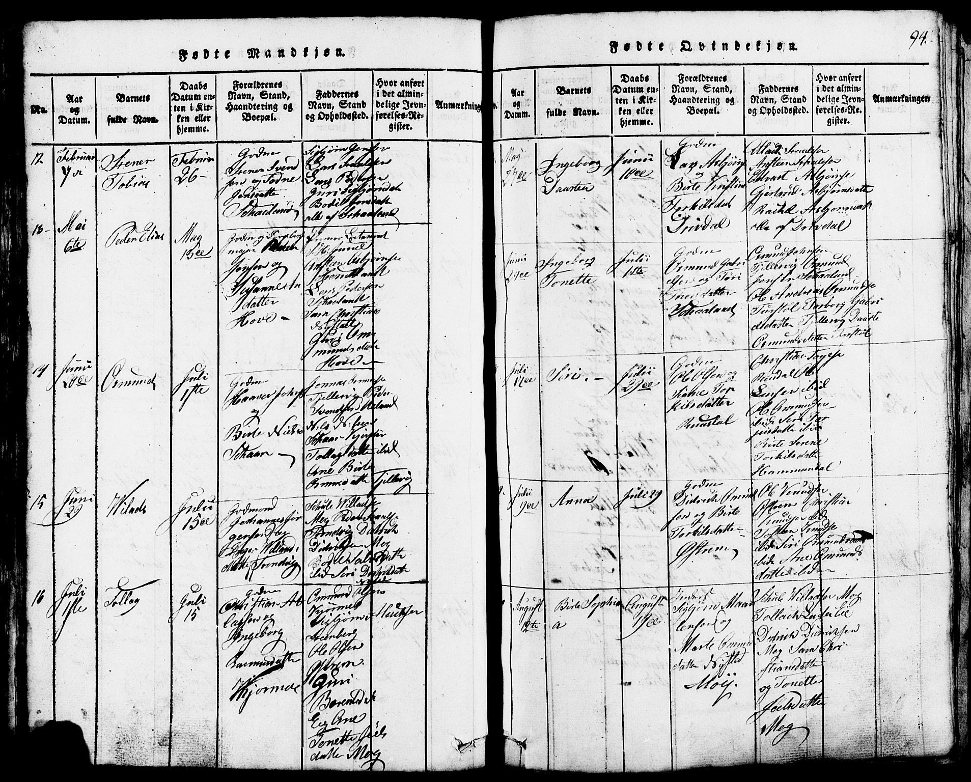Lund sokneprestkontor, AV/SAST-A-101809/S07/L0002: Klokkerbok nr. B 2, 1816-1832, s. 94