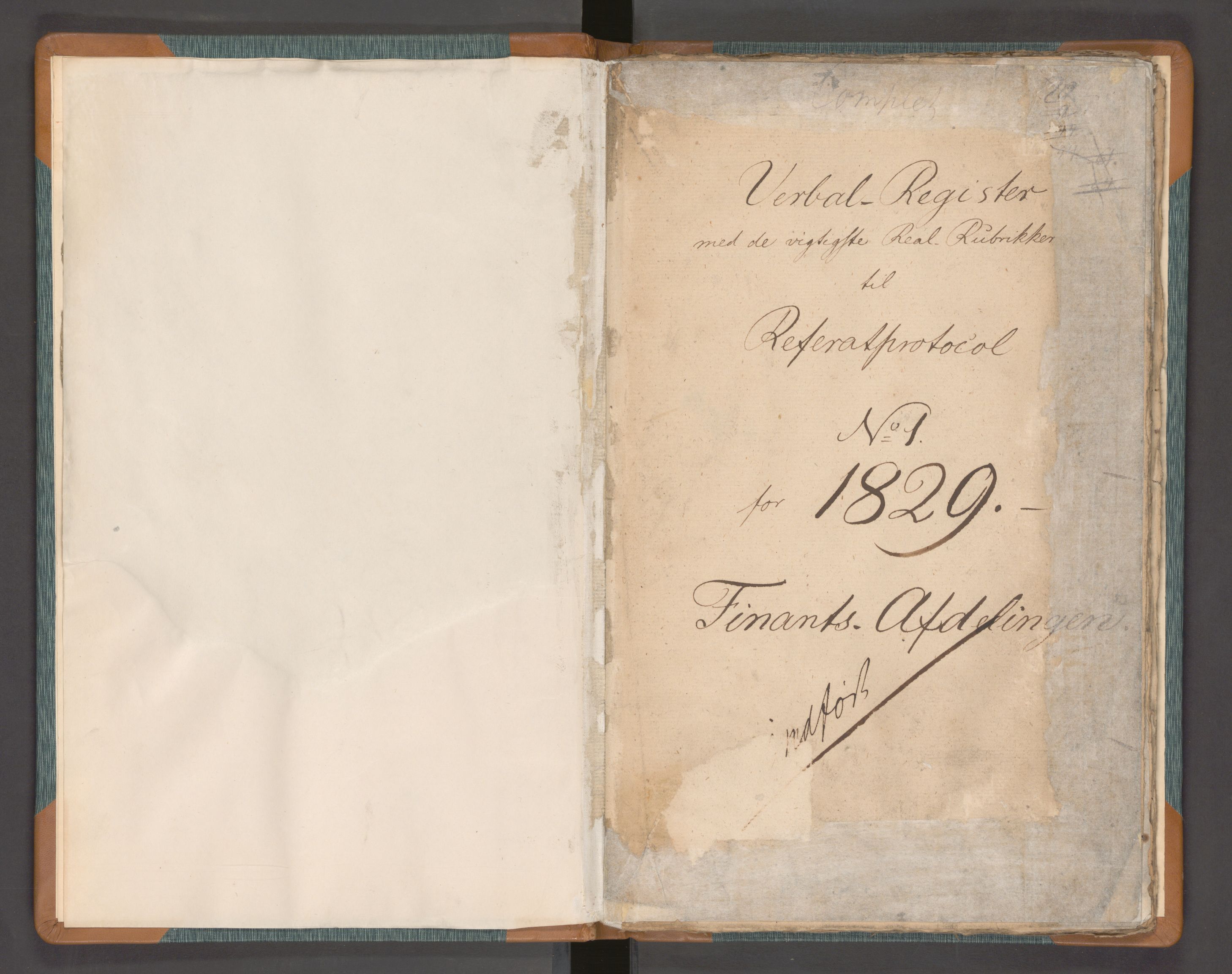 Finansdepartementet (kun referatprotokoller), AV/RA-S-3445/A/Ab/L0074: Register, 1829