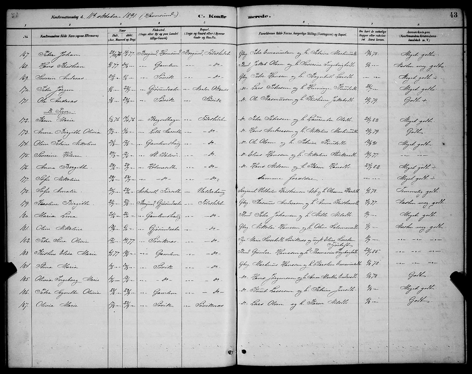 Ministerialprotokoller, klokkerbøker og fødselsregistre - Møre og Romsdal, SAT/A-1454/528/L0430: Klokkerbok nr. 528C11, 1884-1899, s. 43