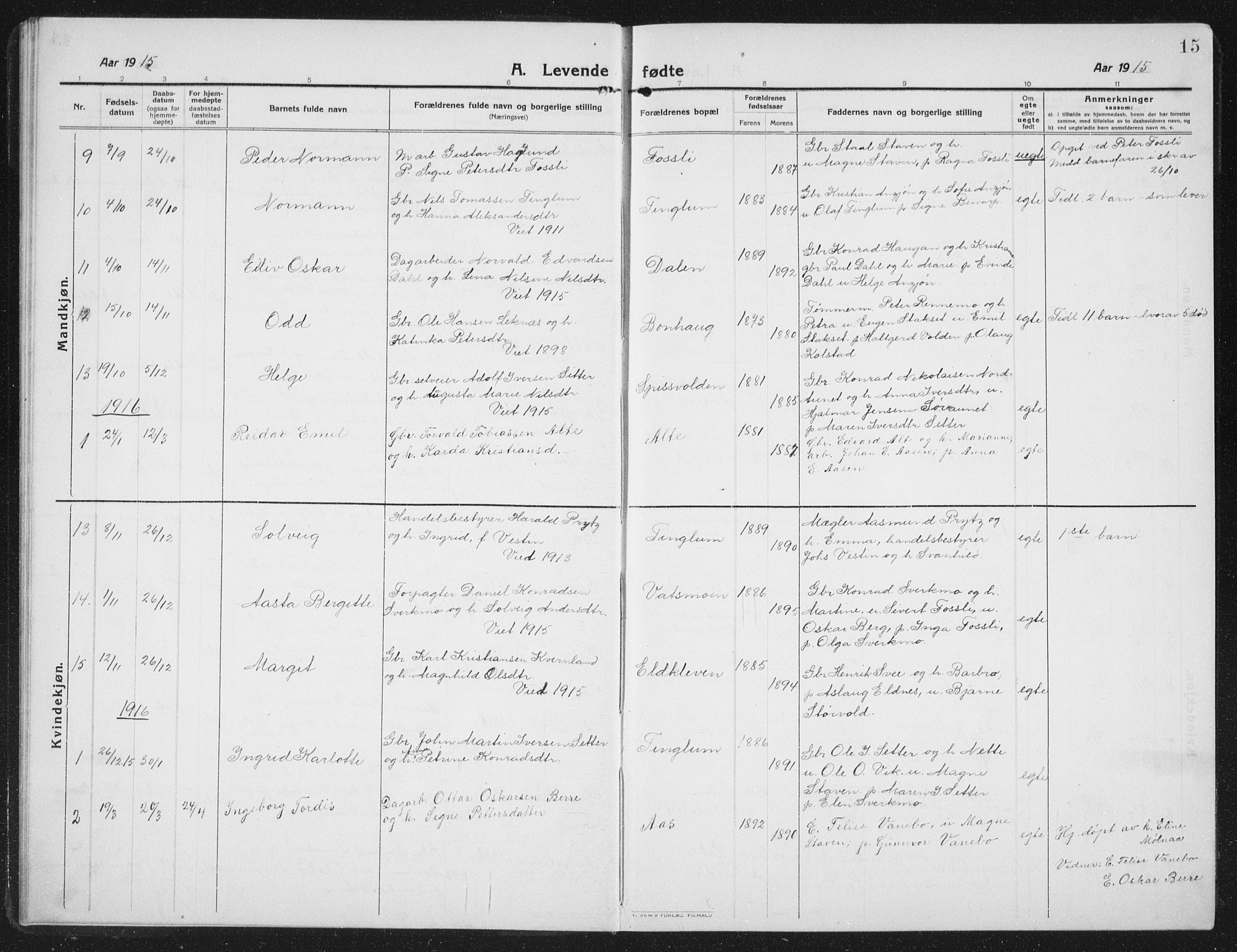 Ministerialprotokoller, klokkerbøker og fødselsregistre - Nord-Trøndelag, SAT/A-1458/742/L0413: Klokkerbok nr. 742C04, 1911-1938, s. 15