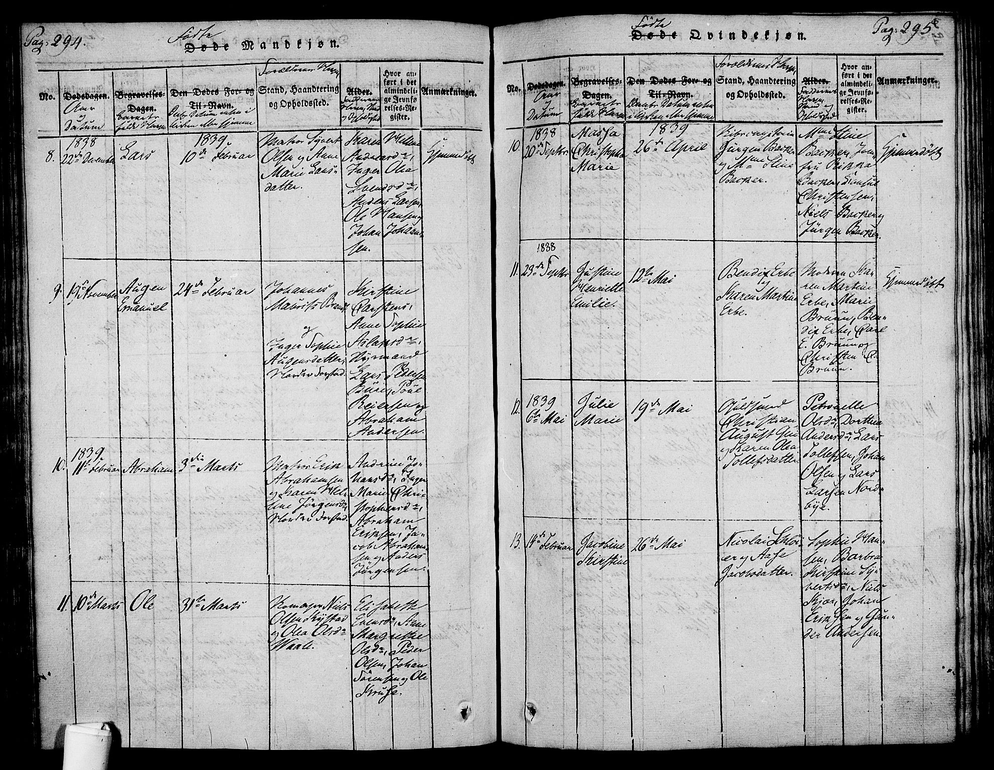 Holmestrand kirkebøker, AV/SAKO-A-346/F/Fa/L0001: Ministerialbok nr. 1, 1814-1840, s. 294-295