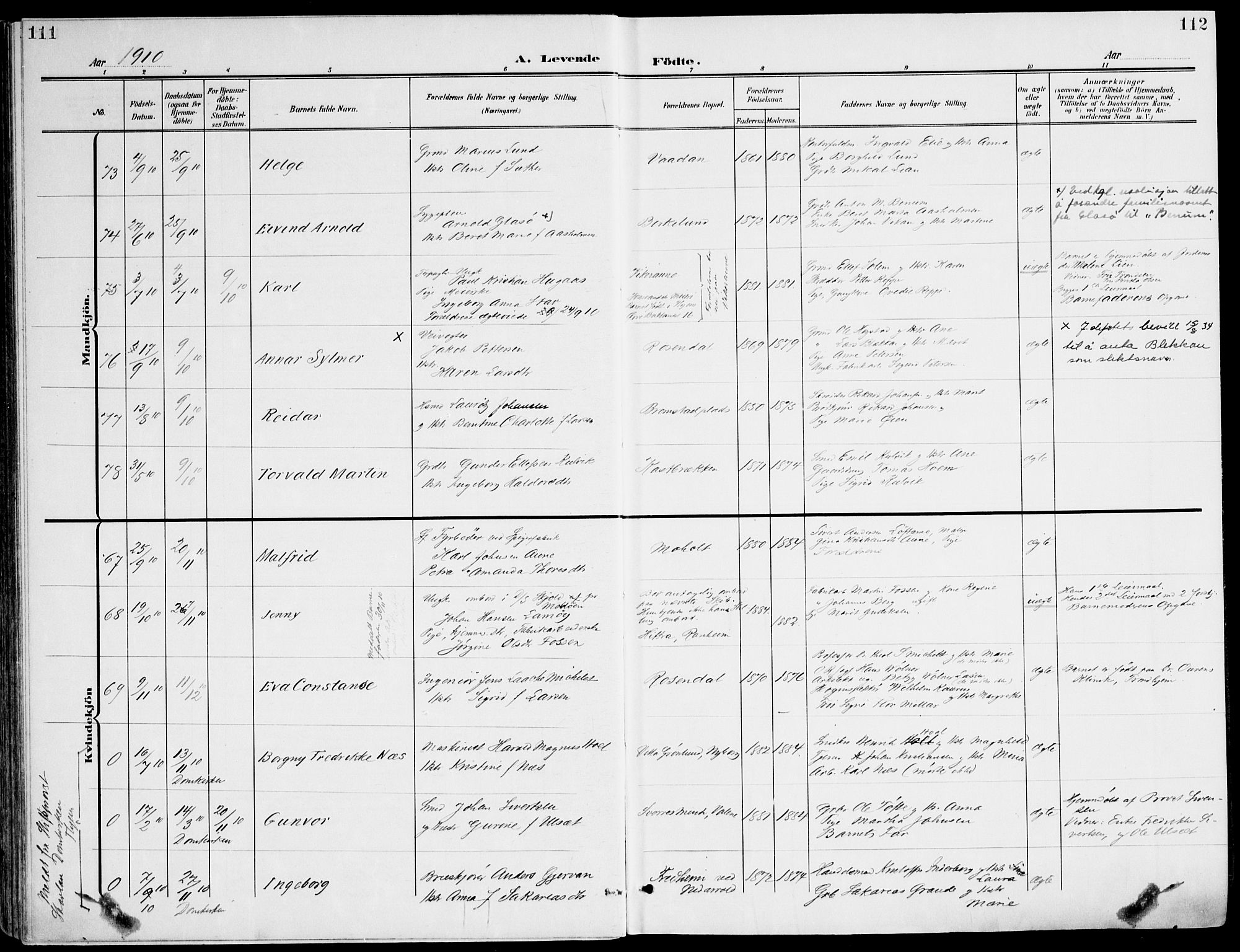 Ministerialprotokoller, klokkerbøker og fødselsregistre - Sør-Trøndelag, AV/SAT-A-1456/607/L0320: Ministerialbok nr. 607A04, 1907-1915, s. 111-112