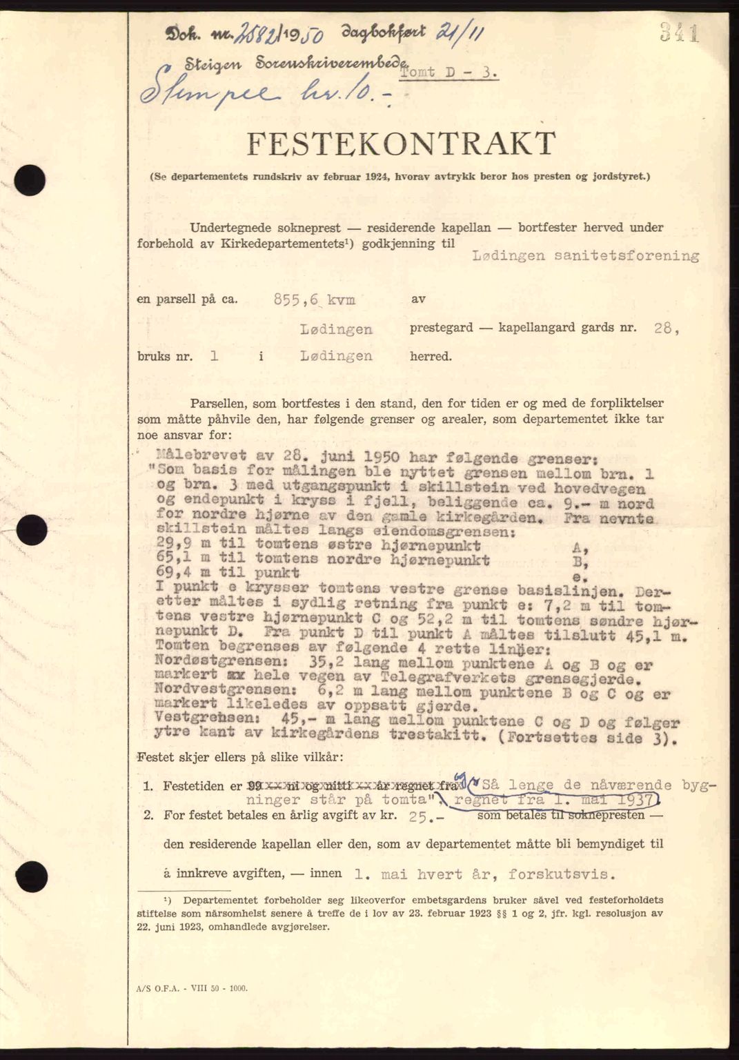 Steigen og Ofoten sorenskriveri, SAT/A-0030/1/2/2C: Pantebok nr. A21, 1950-1950, Dagboknr: 2582/1950