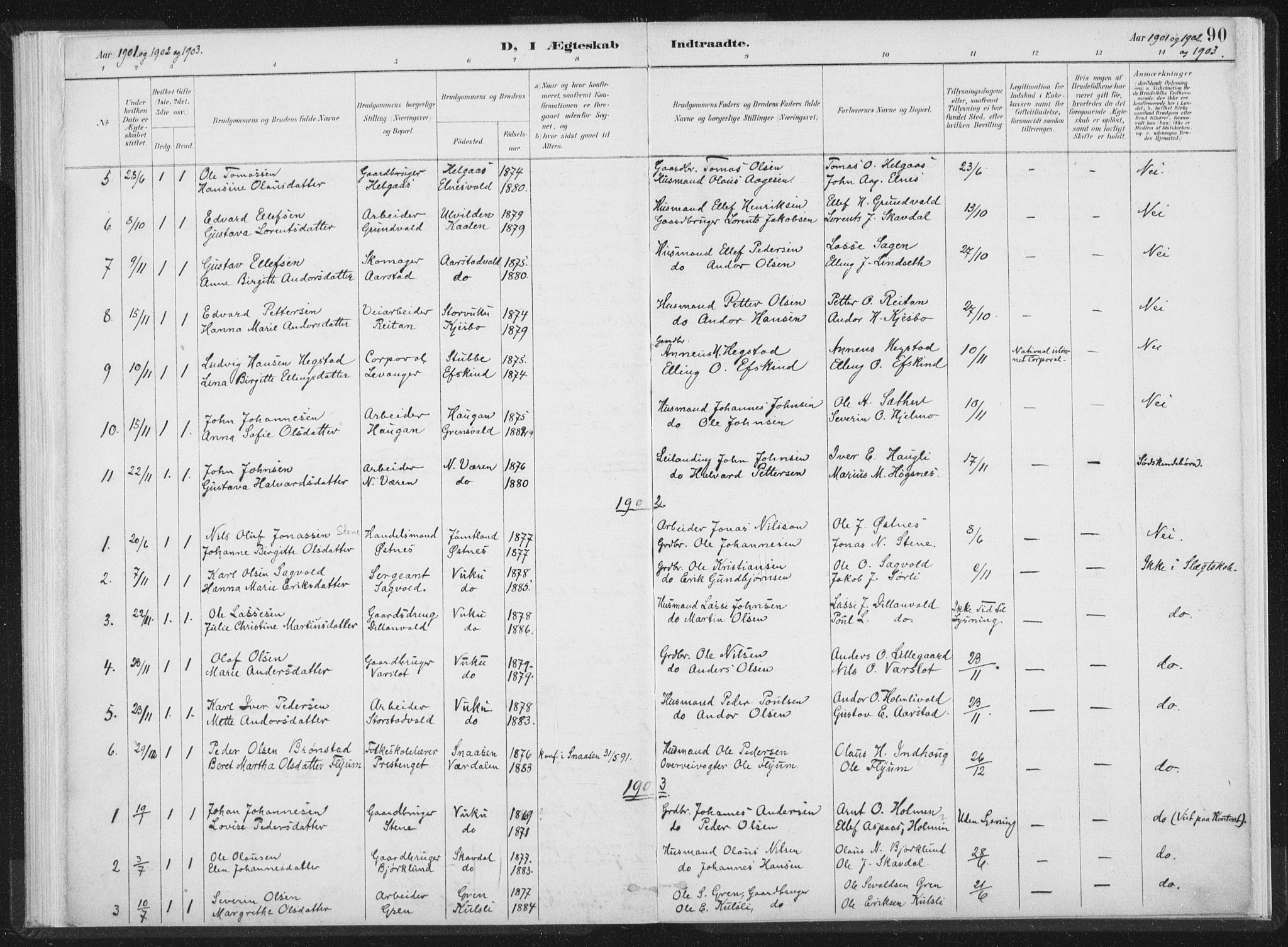 Ministerialprotokoller, klokkerbøker og fødselsregistre - Nord-Trøndelag, AV/SAT-A-1458/724/L0263: Ministerialbok nr. 724A01, 1891-1907, s. 90