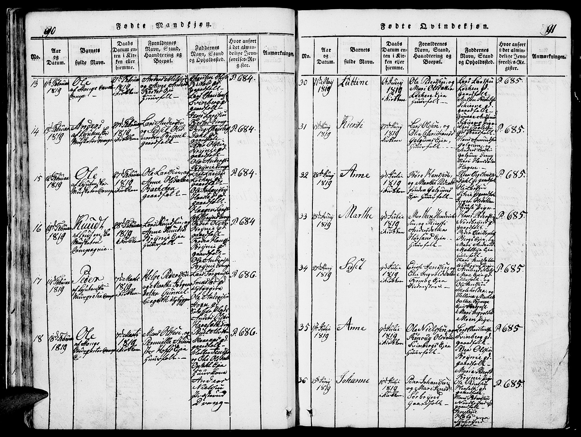Romedal prestekontor, AV/SAH-PREST-004/L/L0005: Klokkerbok nr. 5, 1814-1829, s. 90-91