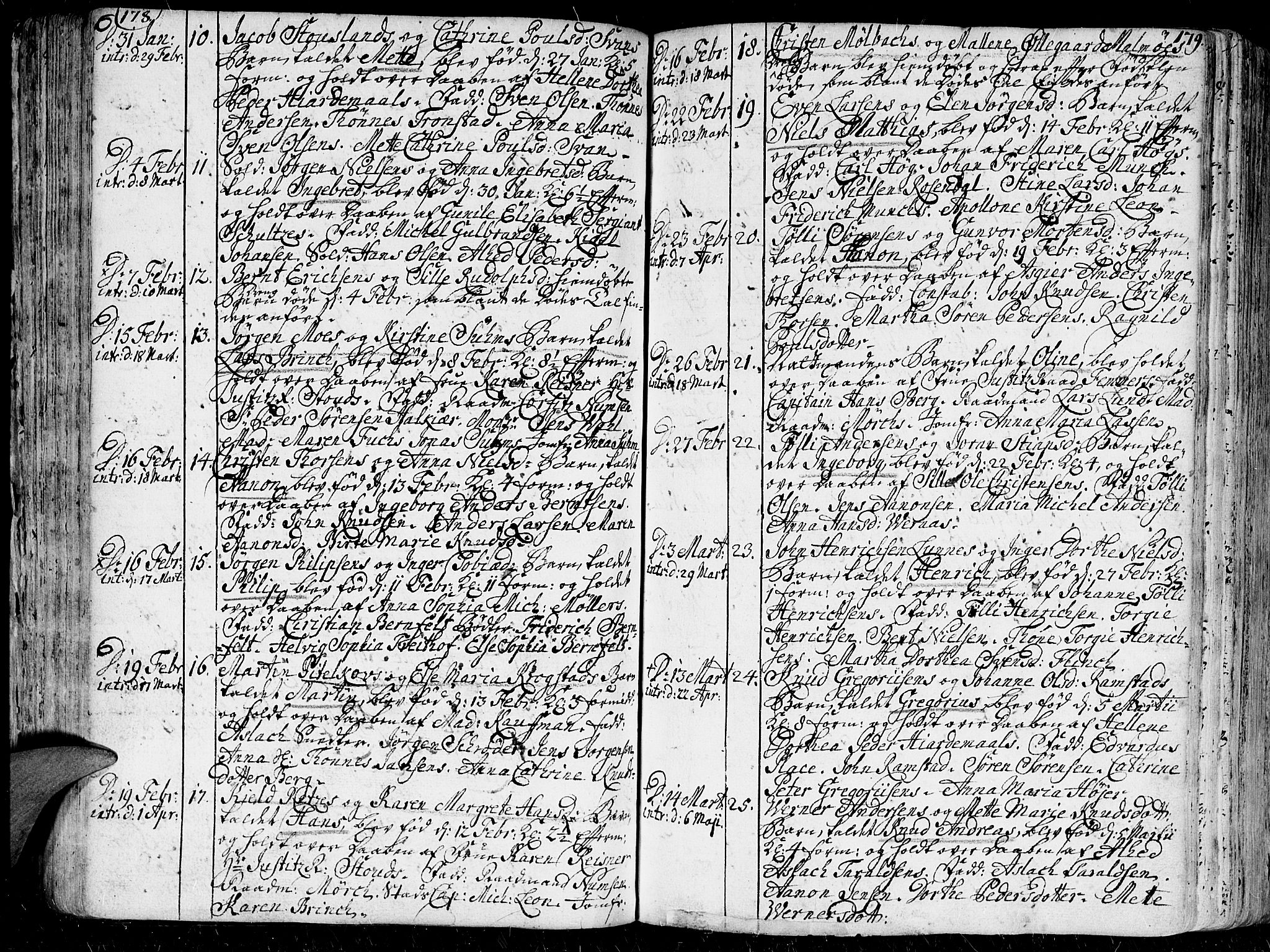 Kristiansand domprosti, AV/SAK-1112-0006/F/Fa/L0001: Ministerialbok nr. A 1, 1734-1793, s. 178-179