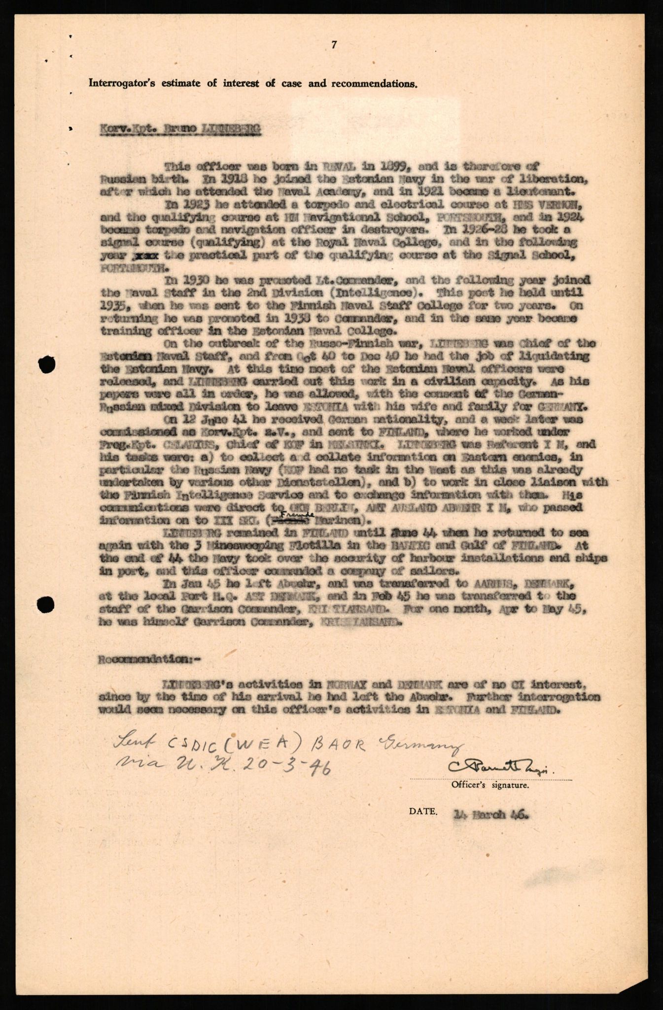 Forsvaret, Forsvarets overkommando II, AV/RA-RAFA-3915/D/Db/L0020: CI Questionaires. Tyske okkupasjonsstyrker i Norge. Tyskere., 1945-1946, s. 233