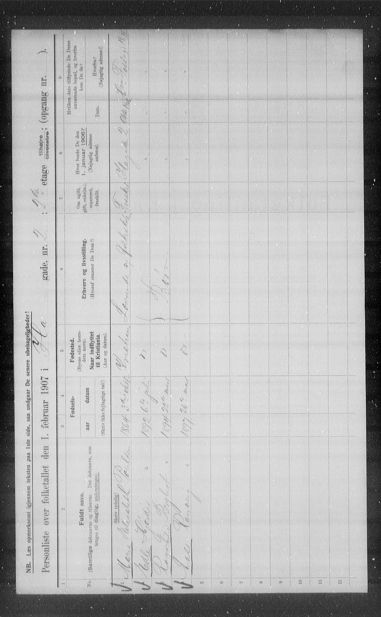 OBA, Kommunal folketelling 1.2.1907 for Kristiania kjøpstad, 1907, s. 22152