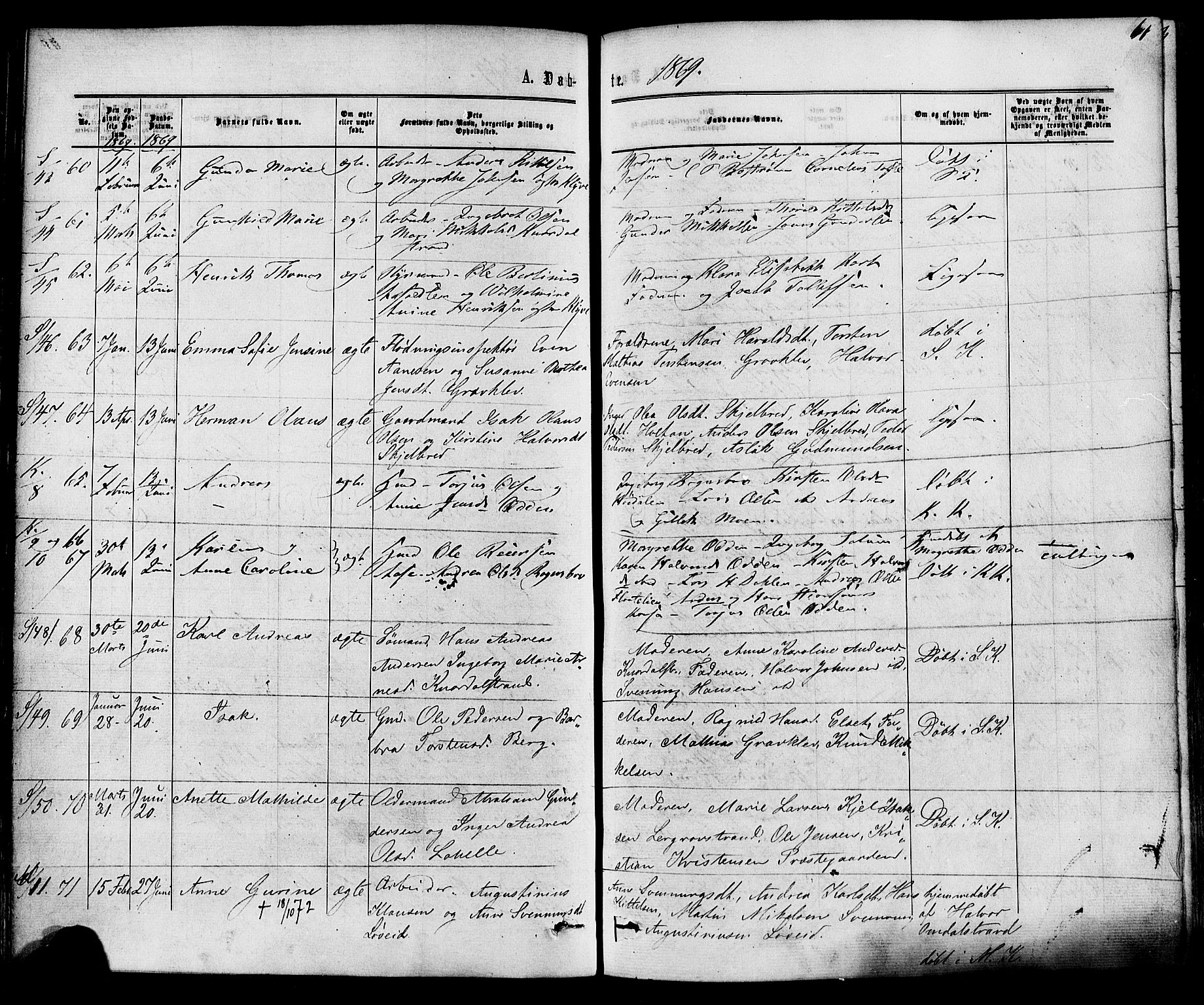 Solum kirkebøker, AV/SAKO-A-306/F/Fa/L0008: Ministerialbok nr. I 8, 1865-1876, s. 61