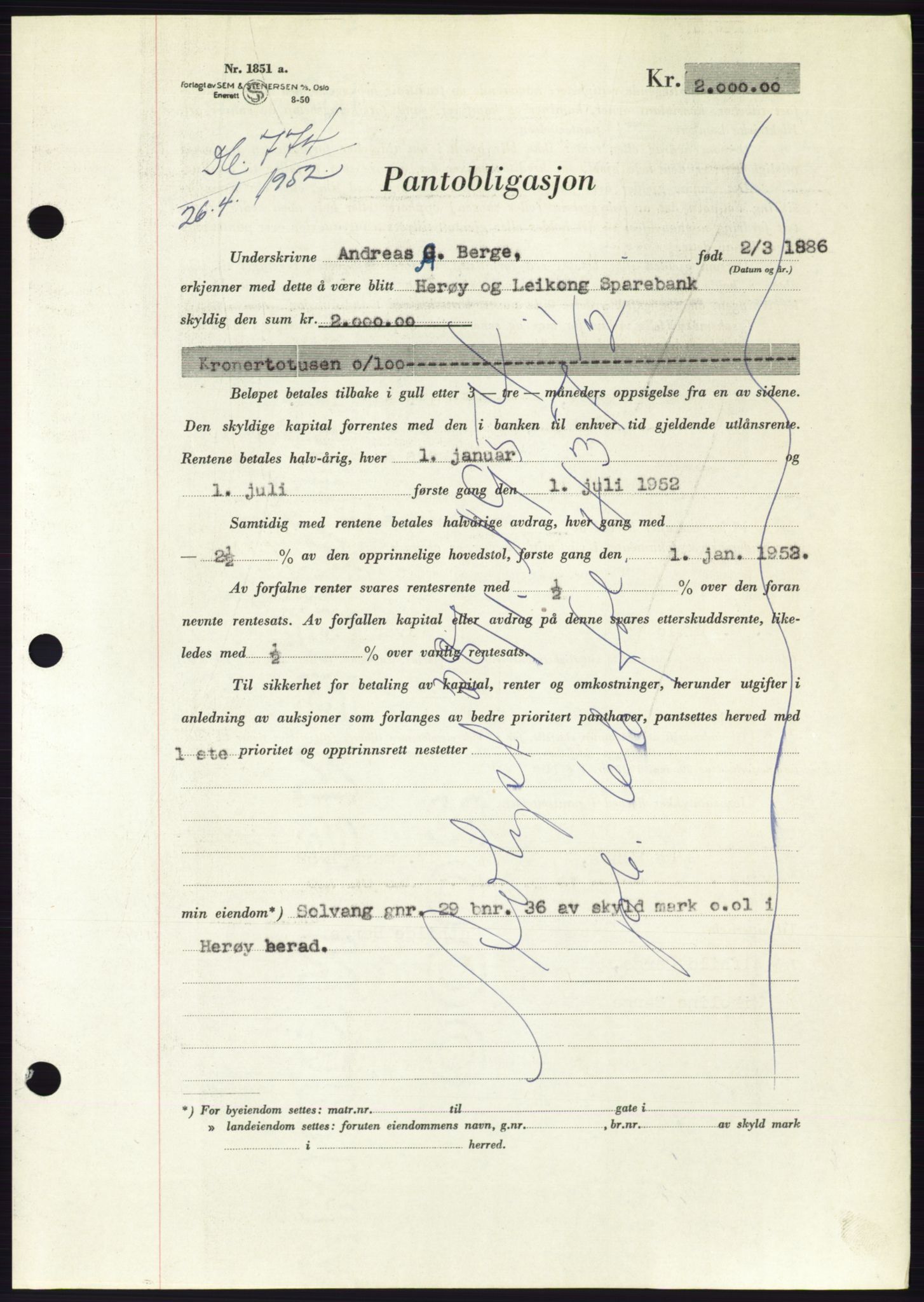 Søre Sunnmøre sorenskriveri, AV/SAT-A-4122/1/2/2C/L0121: Pantebok nr. 9B, 1951-1952, Dagboknr: 774/1952