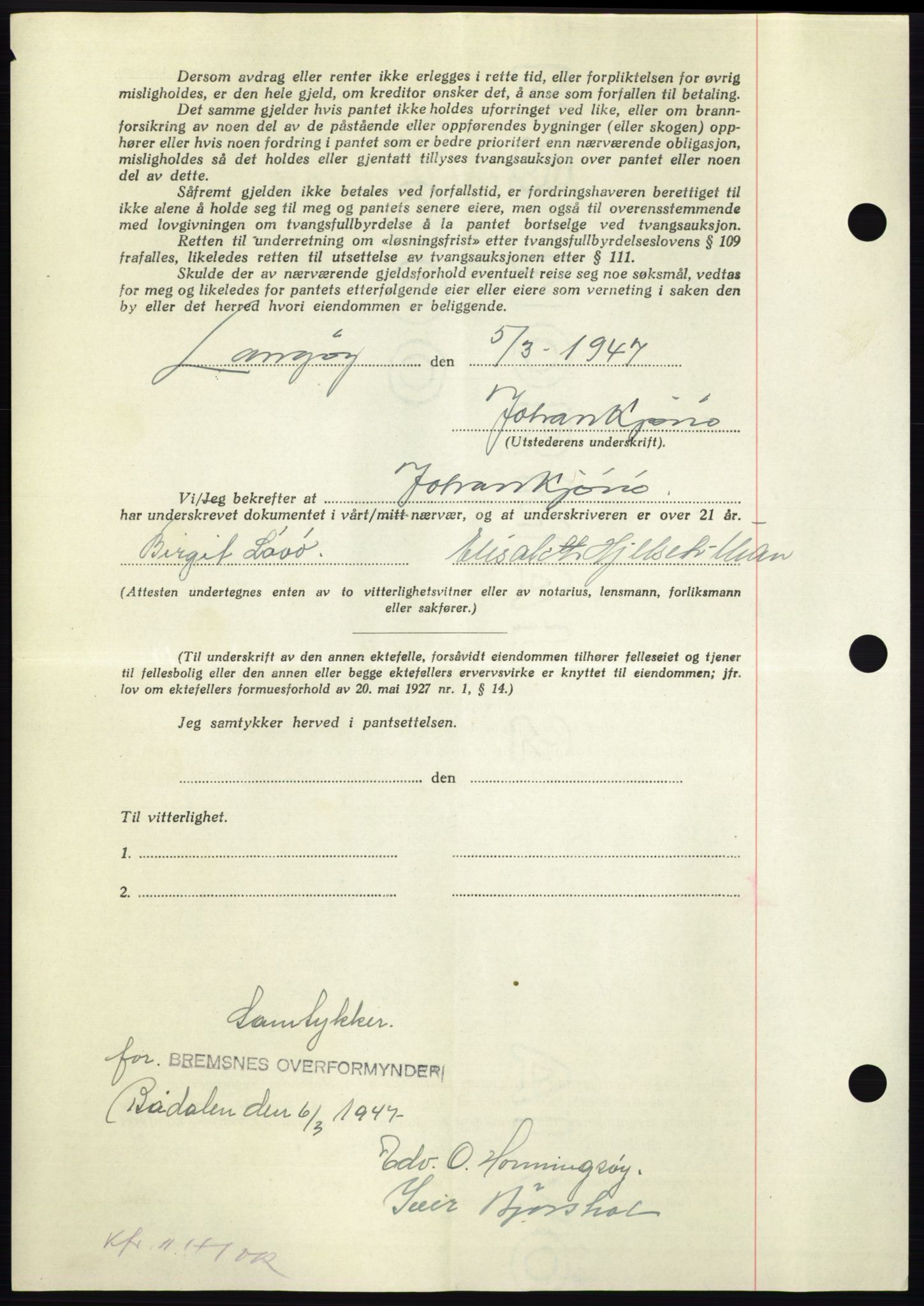 Nordmøre sorenskriveri, AV/SAT-A-4132/1/2/2Ca: Pantebok nr. B96, 1947-1947, Dagboknr: 771/1947