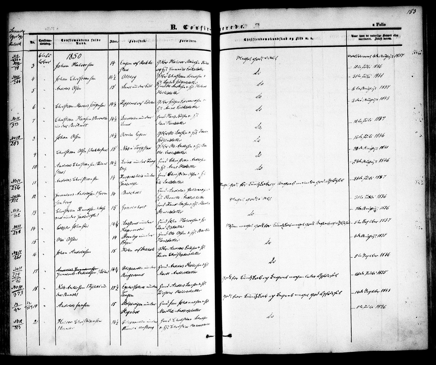 Høland prestekontor Kirkebøker, SAO/A-10346a/F/Fa/L0009: Ministerialbok nr. I 9, 1846-1853, s. 153