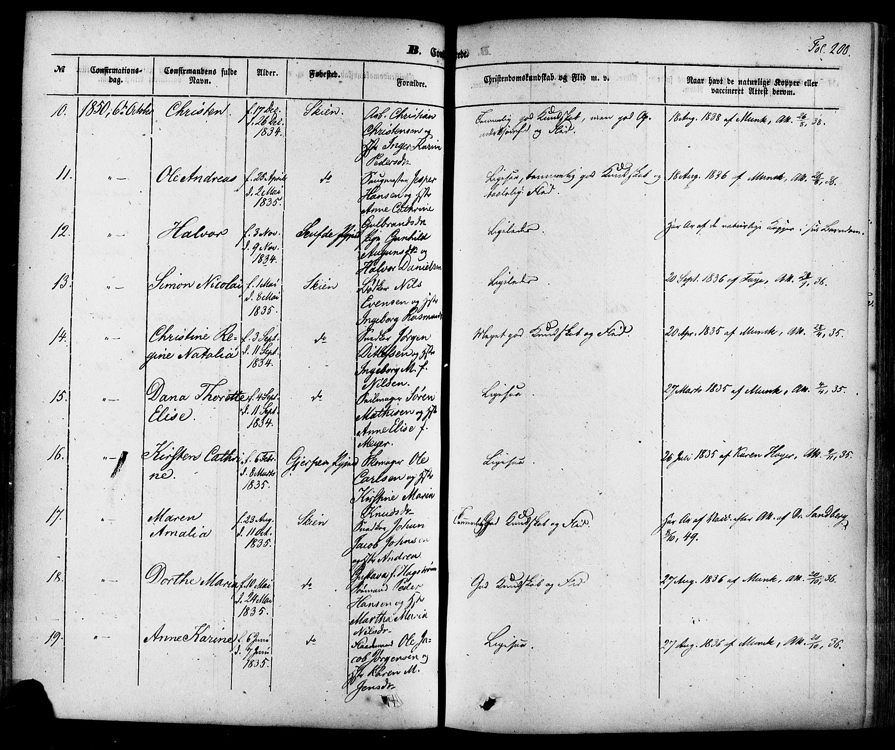 Skien kirkebøker, SAKO/A-302/F/Fa/L0006a: Ministerialbok nr. 6A, 1843-1856, s. 200
