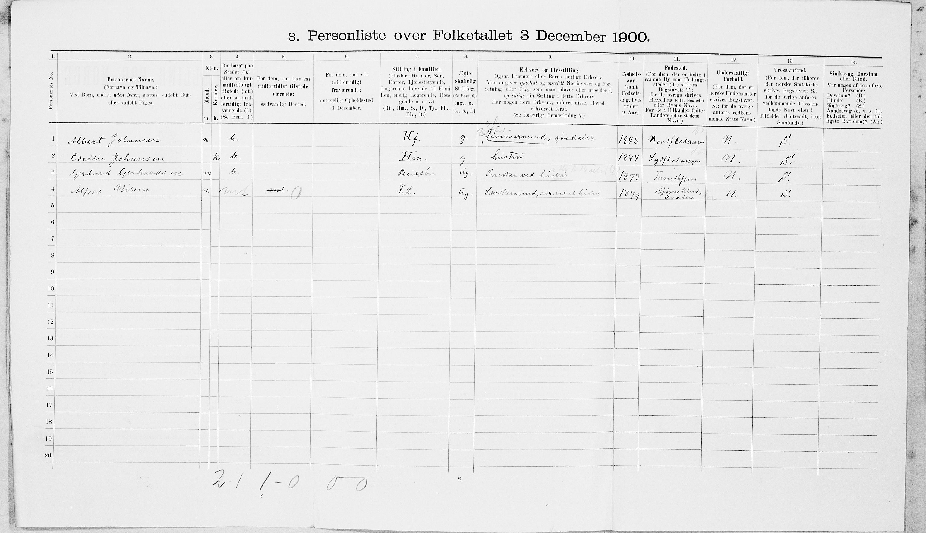 SAT, Folketelling 1900 for 1703 Namsos ladested, 1900, s. 737