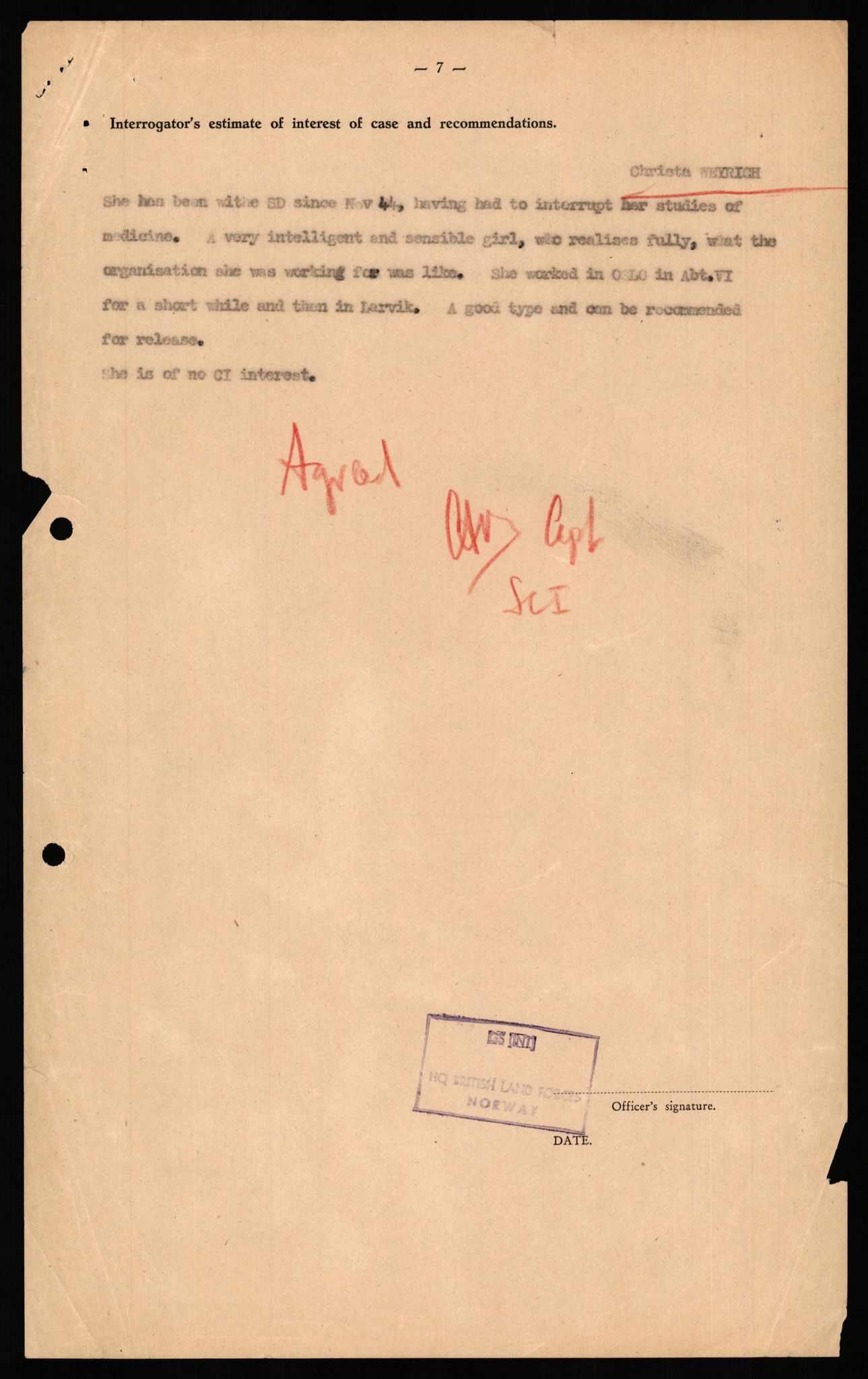 Forsvaret, Forsvarets overkommando II, RA/RAFA-3915/D/Db/L0035: CI Questionaires. Tyske okkupasjonsstyrker i Norge. Tyskere., 1945-1946, s. 496