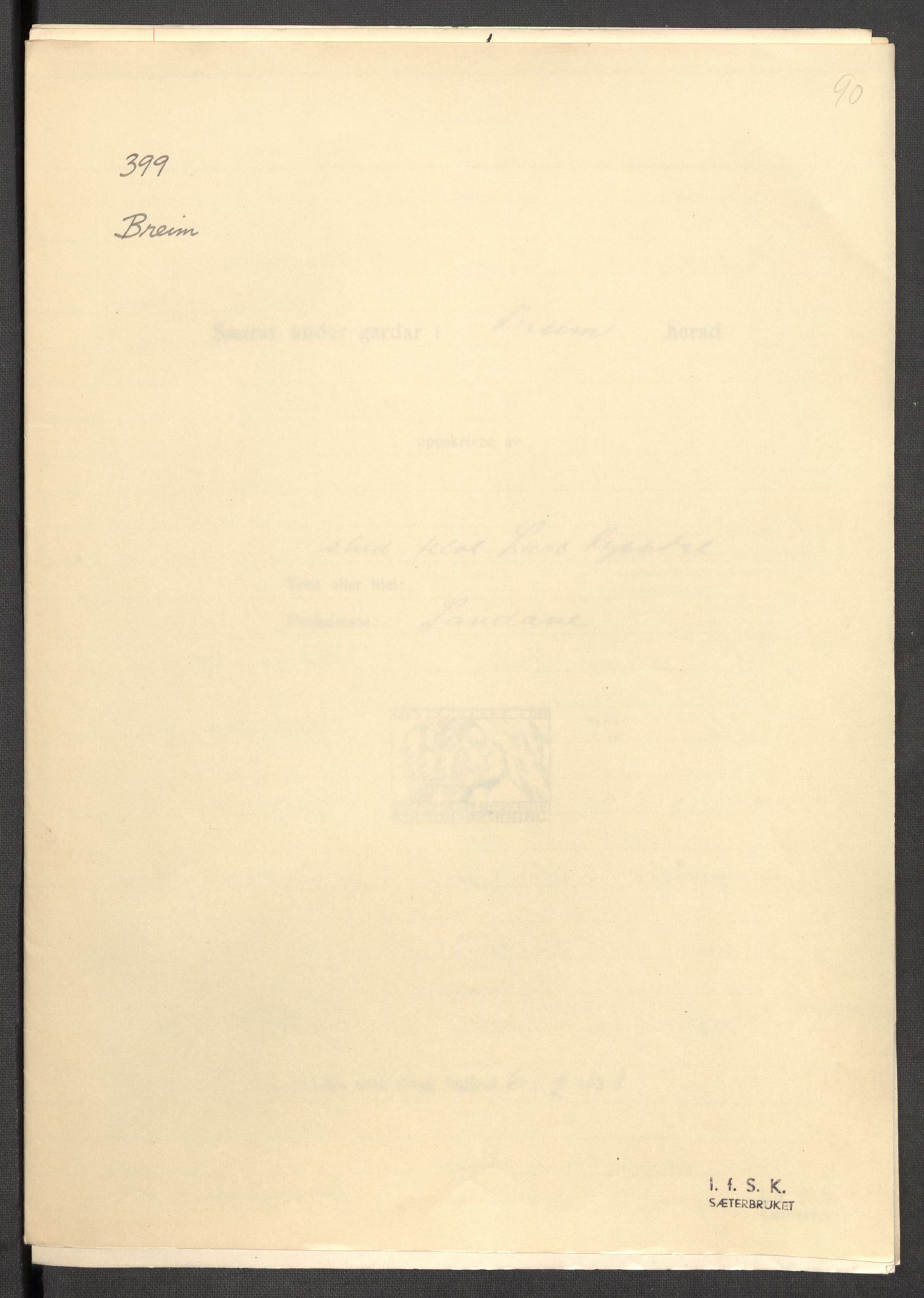 Instituttet for sammenlignende kulturforskning, AV/RA-PA-0424/F/Fc/L0012/0001: Eske B12: / Sogn og Fjordane (perm XXXI), 1933-1937, s. 90