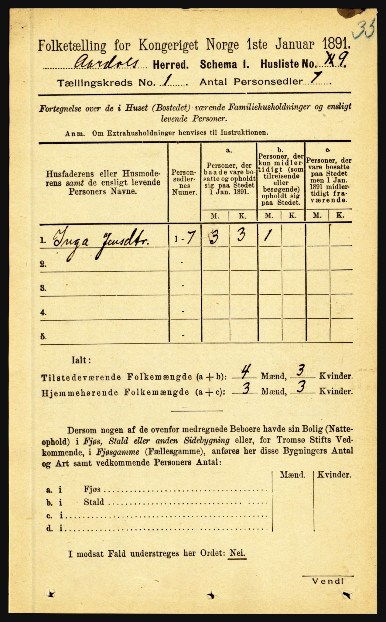 RA, Folketelling 1891 for 1424 Årdal herred, 1891, s. 29