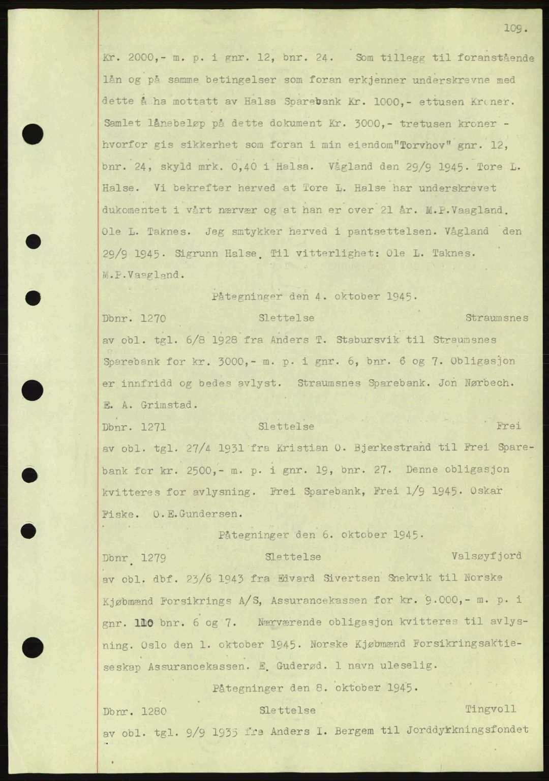 Nordmøre sorenskriveri, AV/SAT-A-4132/1/2/2Ca: Pantebok nr. C82a, 1945-1946, Dagboknr: 1270/1945