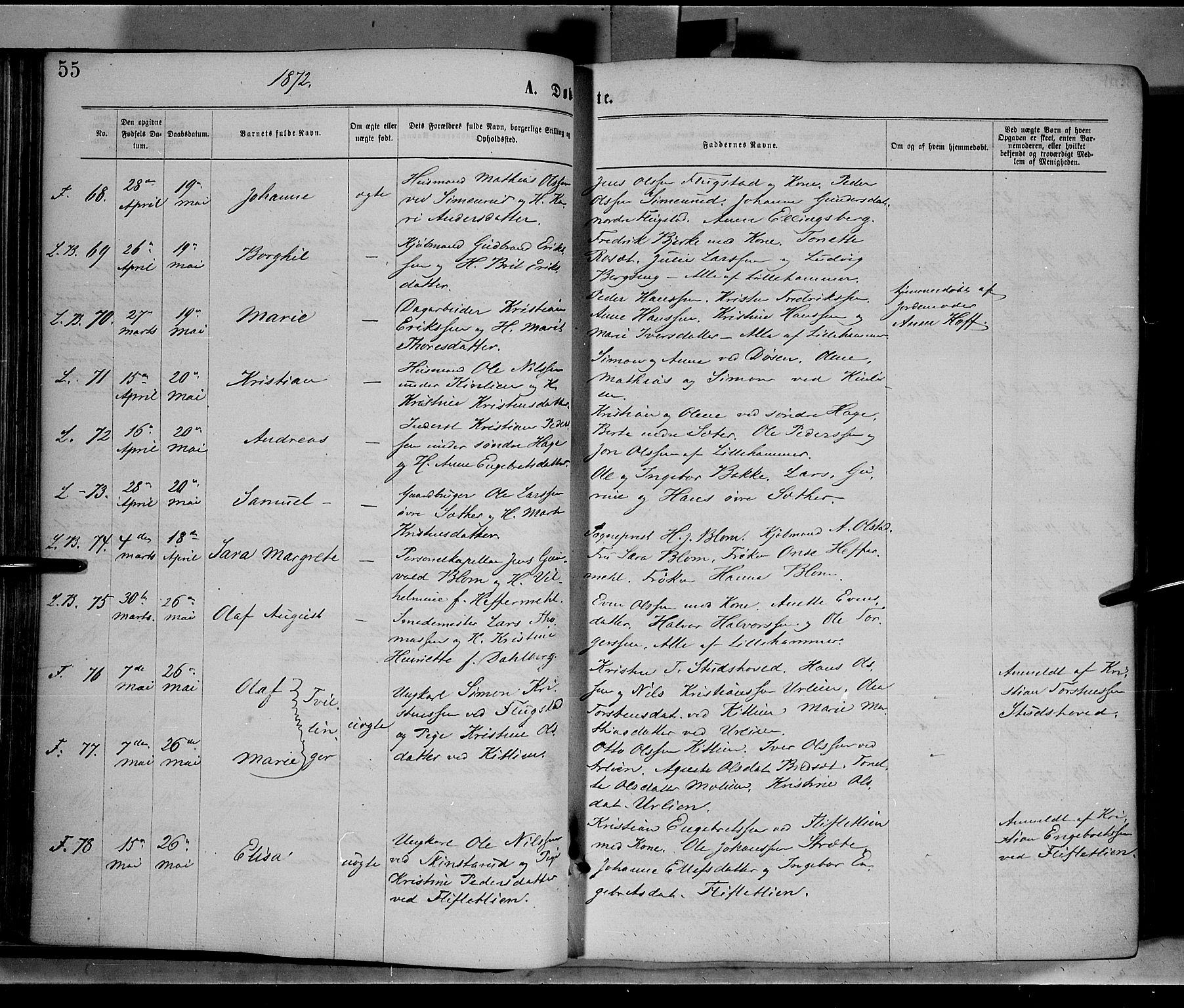 Fåberg prestekontor, AV/SAH-PREST-086/H/Ha/Haa/L0007: Ministerialbok nr. 7, 1868-1878, s. 55