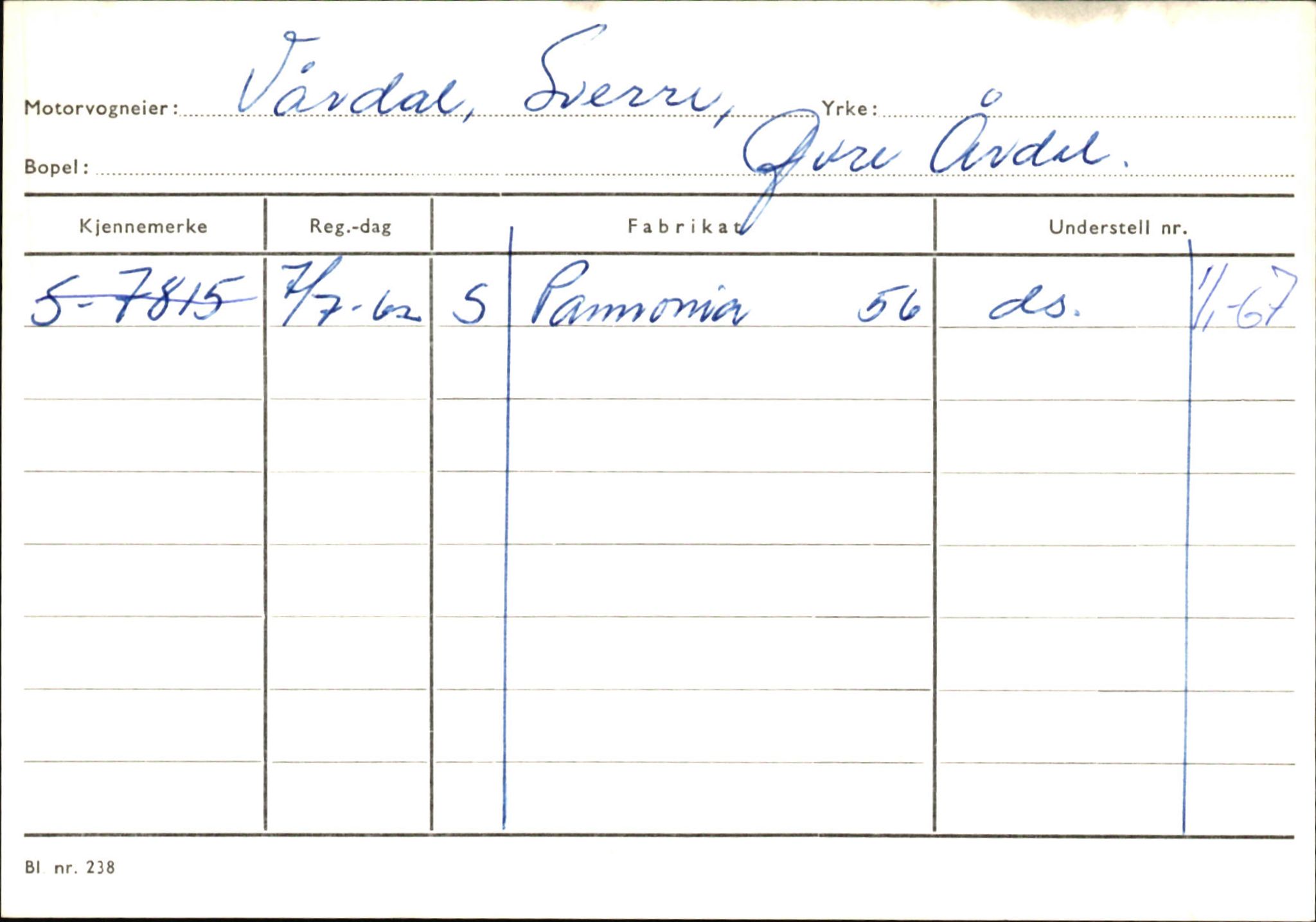 Statens vegvesen, Sogn og Fjordane vegkontor, SAB/A-5301/4/F/L0146: Registerkort Årdal R-Å samt diverse kort, 1945-1975, s. 1282