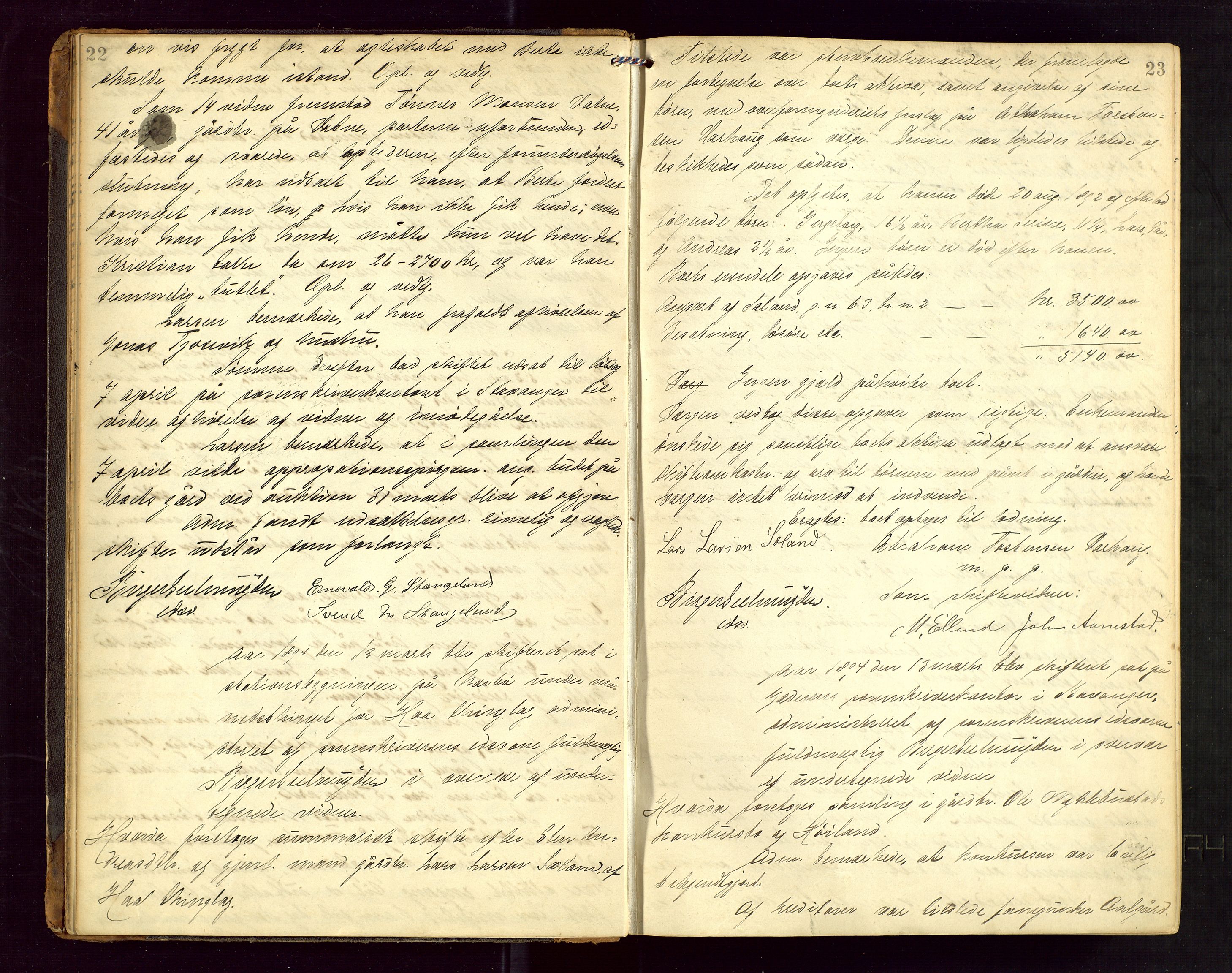 Jæren sorenskriveri, AV/SAST-A-100310/01/5/50/50BA/L0005: SKIFTEFORHANDLINGSPROTOKOLL, 1893-1901, s. 22-23
