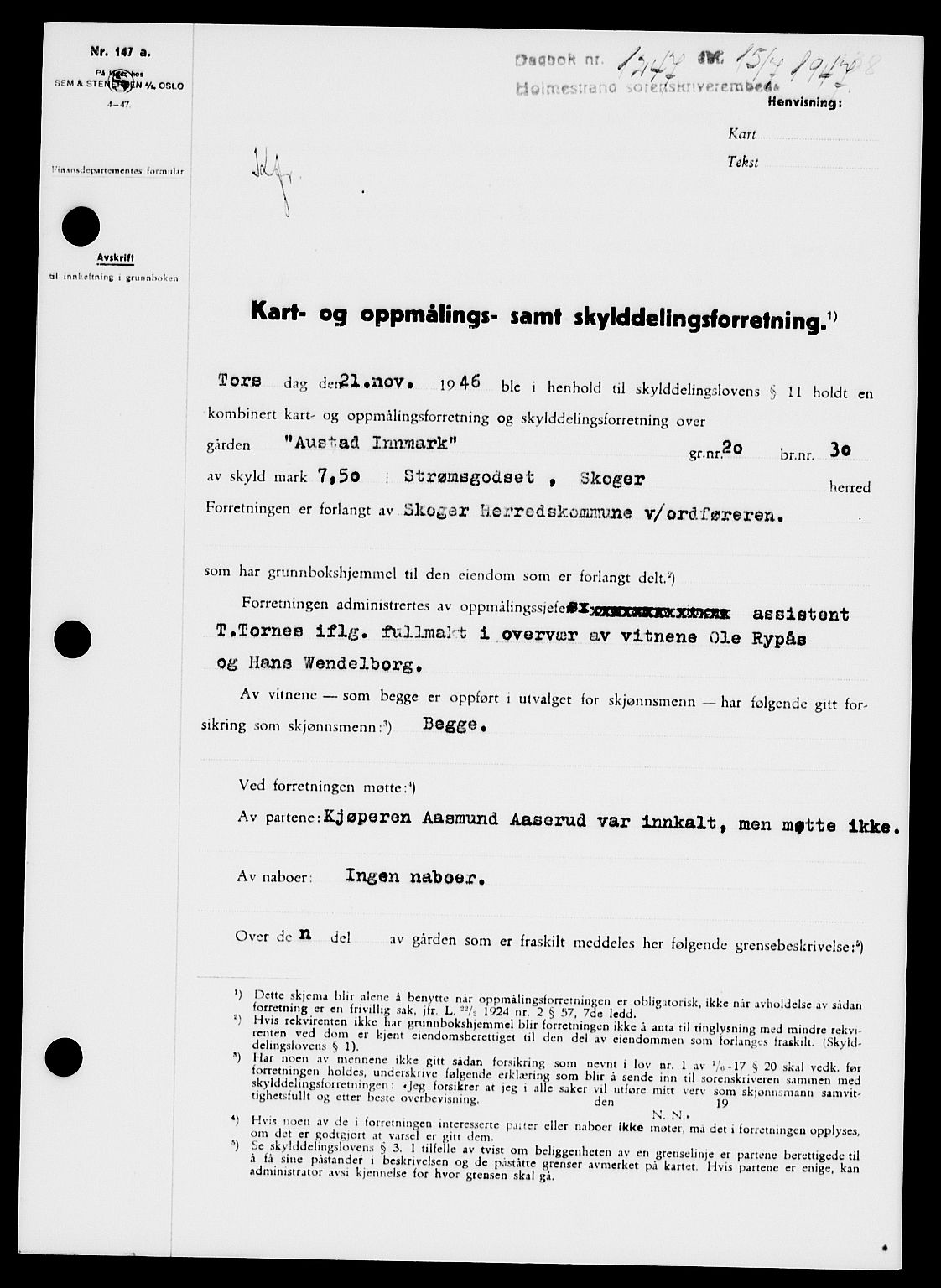 Holmestrand sorenskriveri, SAKO/A-67/G/Ga/Gaa/L0062: Pantebok nr. A-62, 1947-1947, Dagboknr: 1247/1947