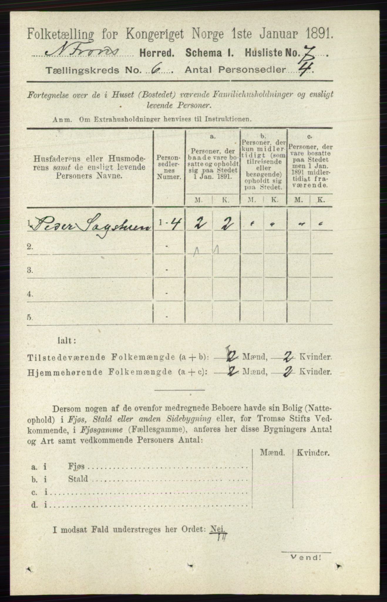 RA, Folketelling 1891 for 0518 Nord-Fron herred, 1891, s. 2172