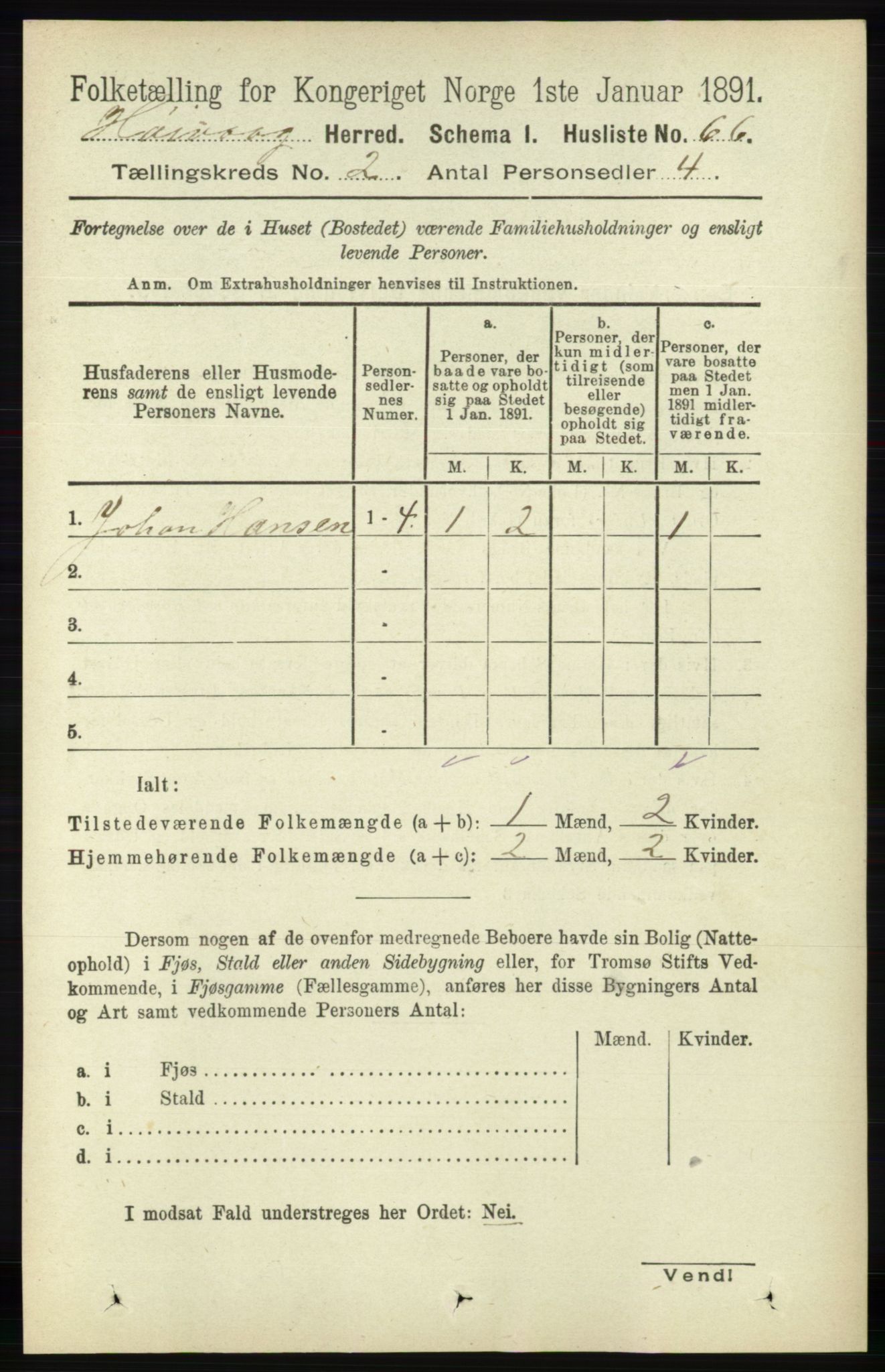 RA, Folketelling 1891 for 0927 Høvåg herred, 1891, s. 530