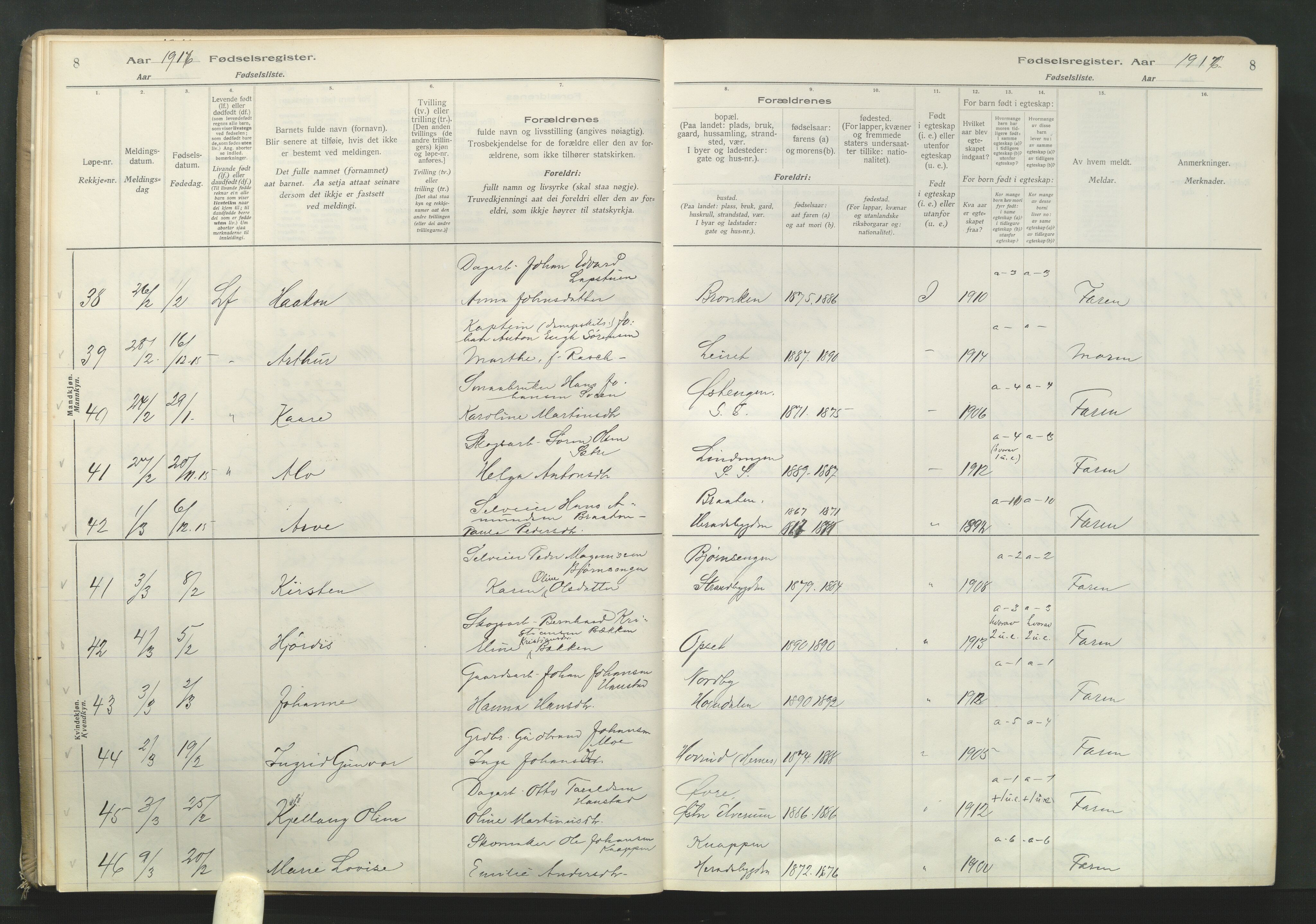 Elverum prestekontor, AV/SAH-PREST-044/I/Id/L0001: Fødselsregister nr. 1, 1916-1921