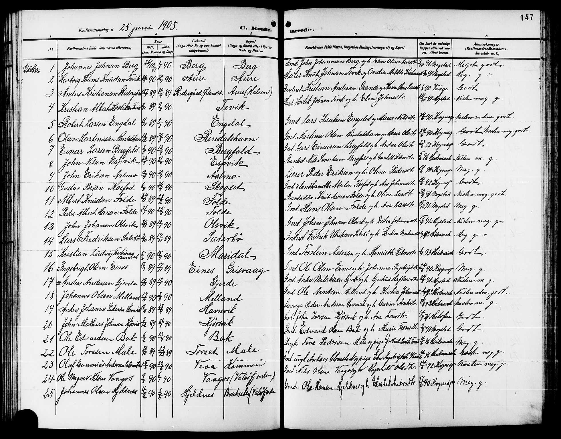 Ministerialprotokoller, klokkerbøker og fødselsregistre - Møre og Romsdal, SAT/A-1454/578/L0910: Klokkerbok nr. 578C03, 1900-1921, s. 147