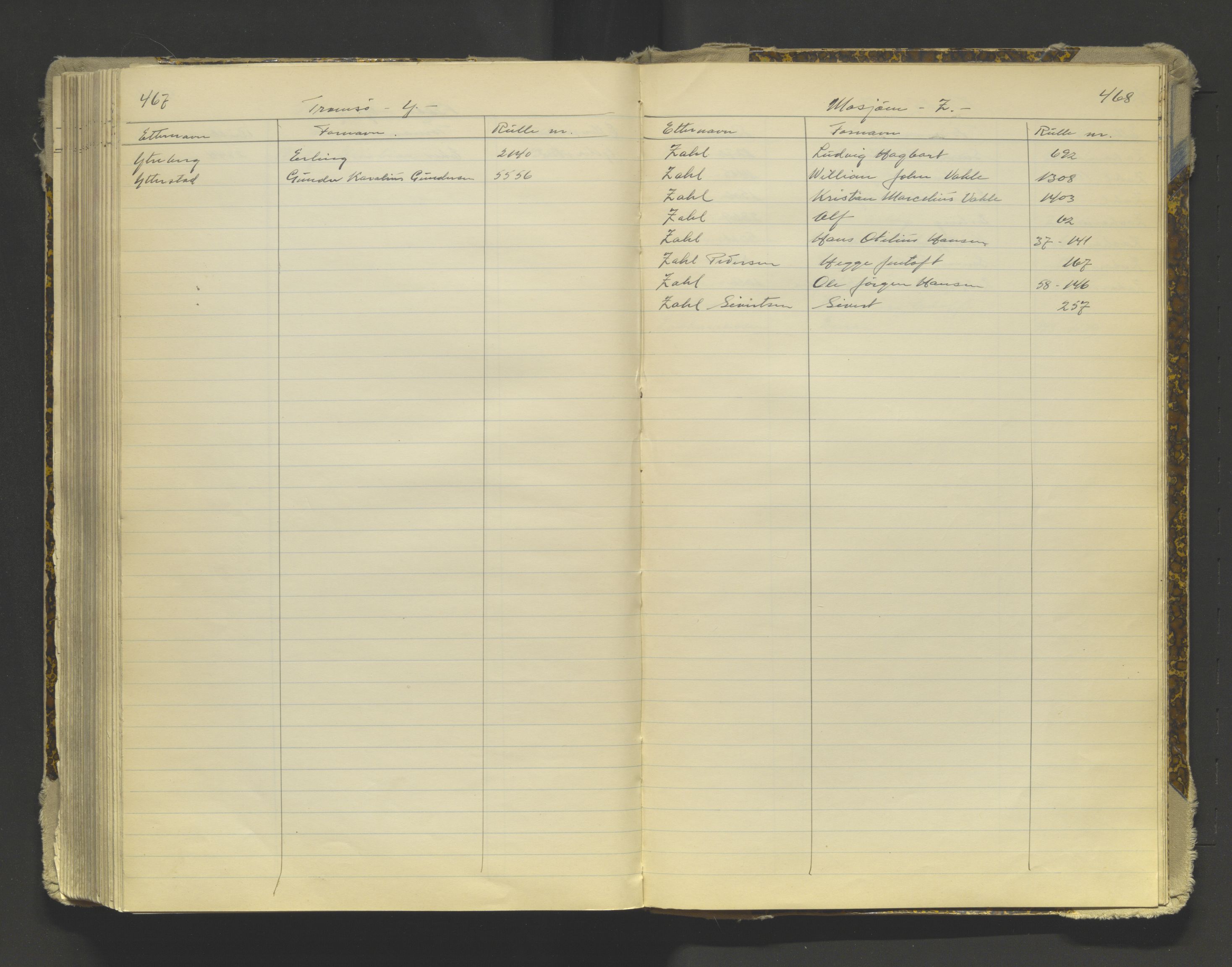 Tromsø sjømannskontor/innrullerings-/mønstringsdistrikt, AV/SATØ-S-0243/G/L0016: Dekker hele Tromsø mønstringsdistrikt til 1926, 1868-1926, s. 467-468