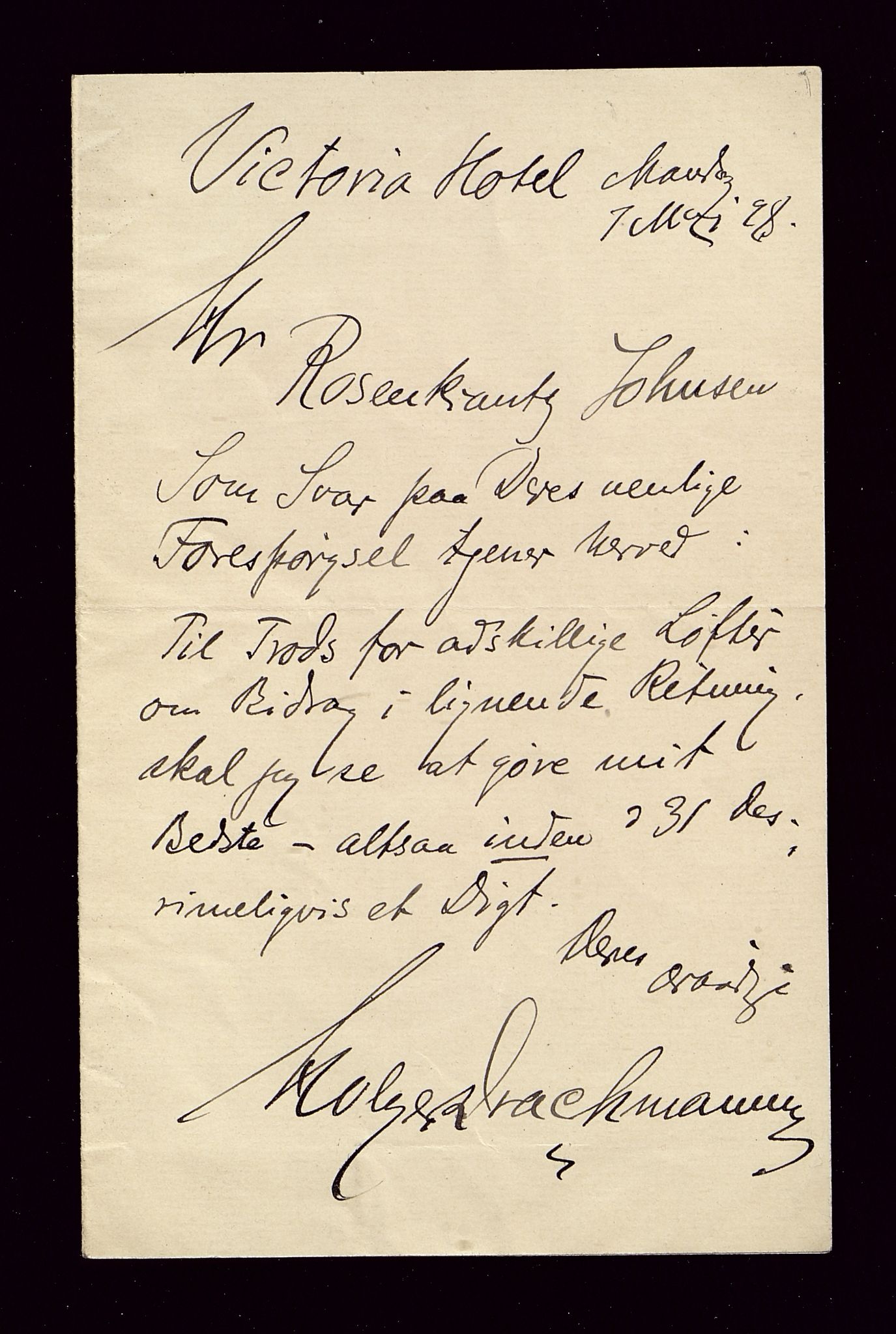 Øvre Amla, gnr. 106, VLFK/SFF-2013149/E/Eb/L0001/0009: Autografer utenlandske / Drachmann, Holger Henrik Herholdt (1846-1908. Dansk digter), 1898