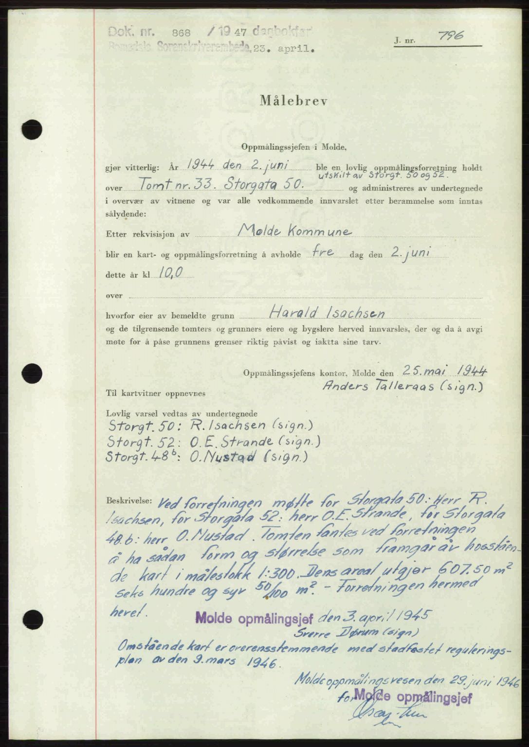 Romsdal sorenskriveri, SAT/A-4149/1/2/2C: Pantebok nr. A22, 1947-1947, Dagboknr: 868/1947